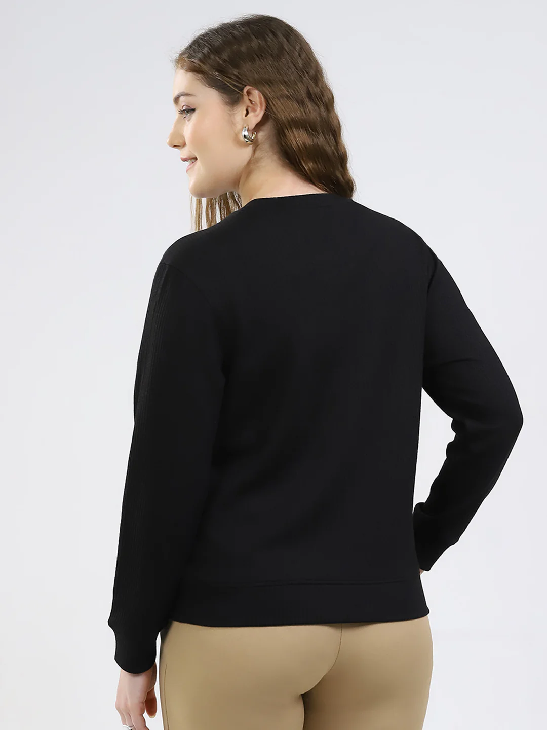 Women Black Printed Round Neck Full Sleeve Winter Top - Image 5