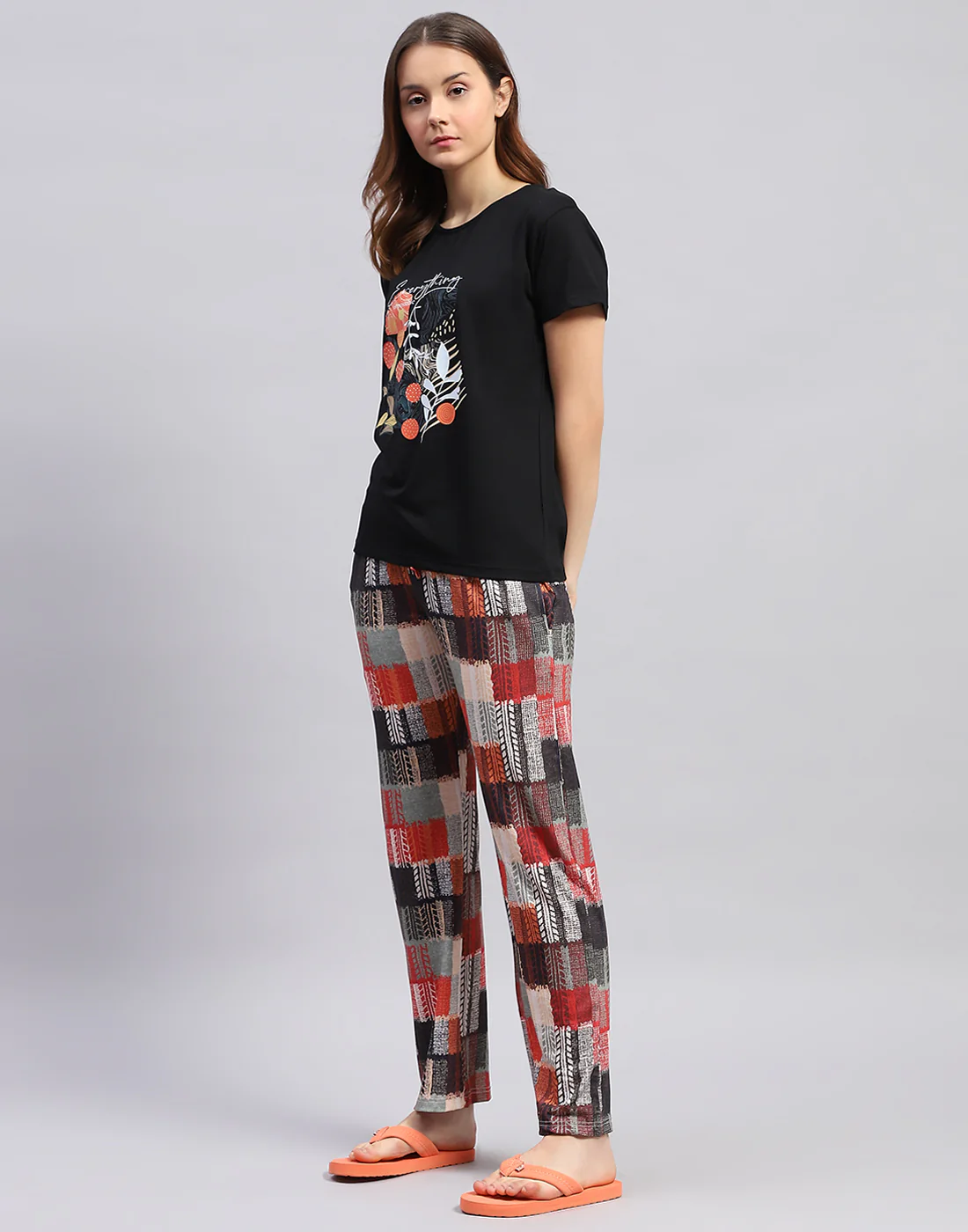 Women Black Printed Round Neck Half Sleeve Lower Set - Image 4