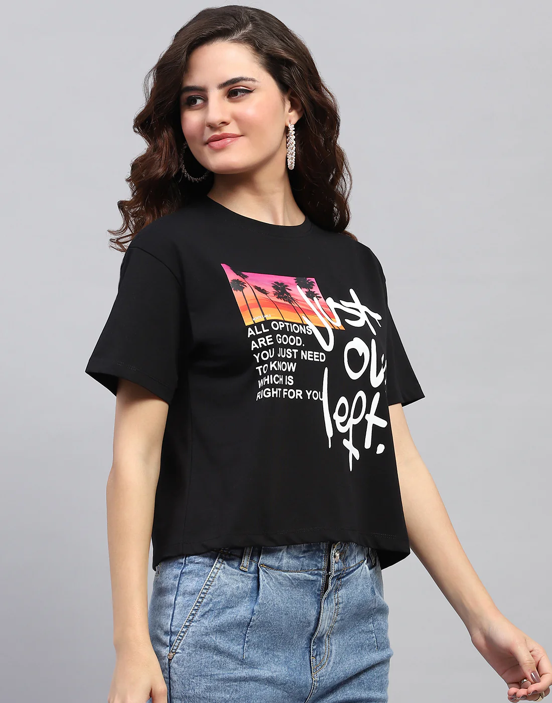 Women Black Printed Round Neck Half Sleeve Top - Image 4