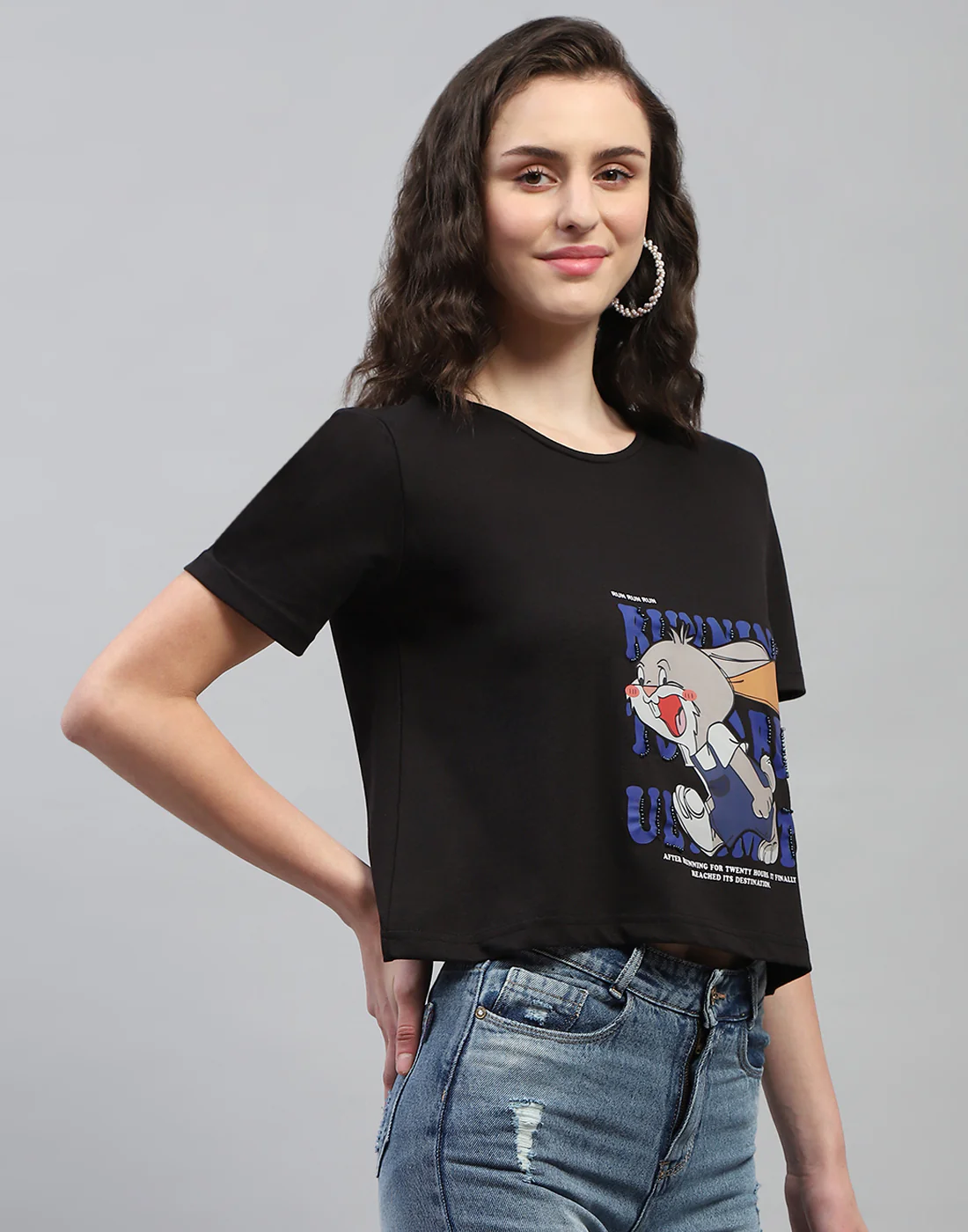 Women Black Printed Round Neck Half Sleeve Top - Image 5