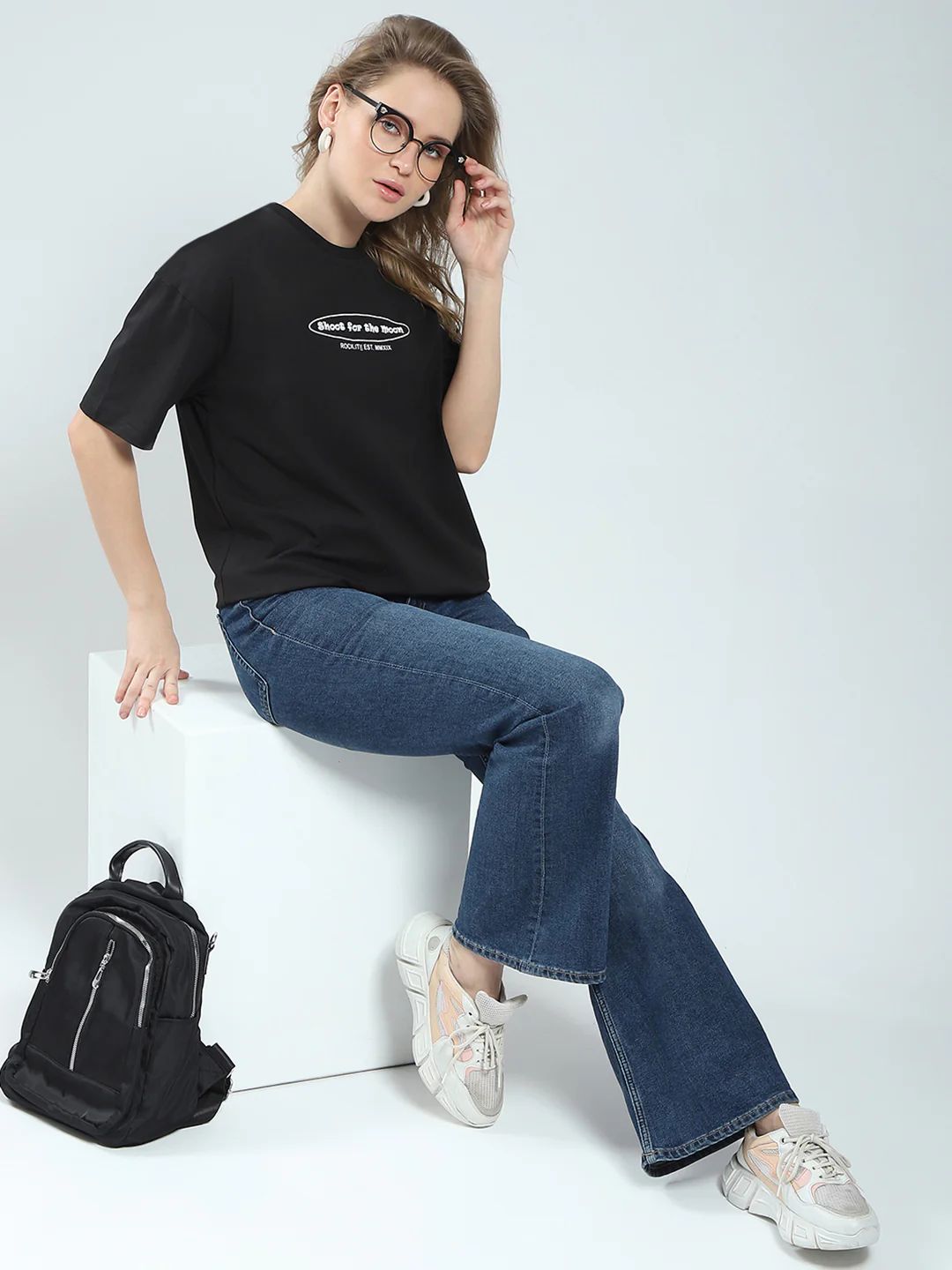 Rock.it Women Black Printed Round Neck Half Sleeve Top - Image 2