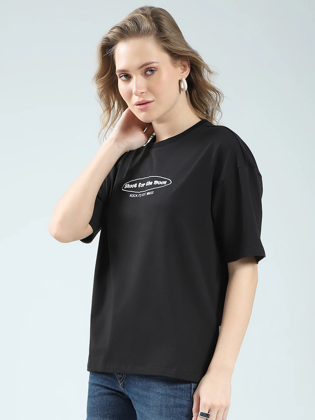 Rock.it Women Black Printed Round Neck Half Sleeve Top - Image 3