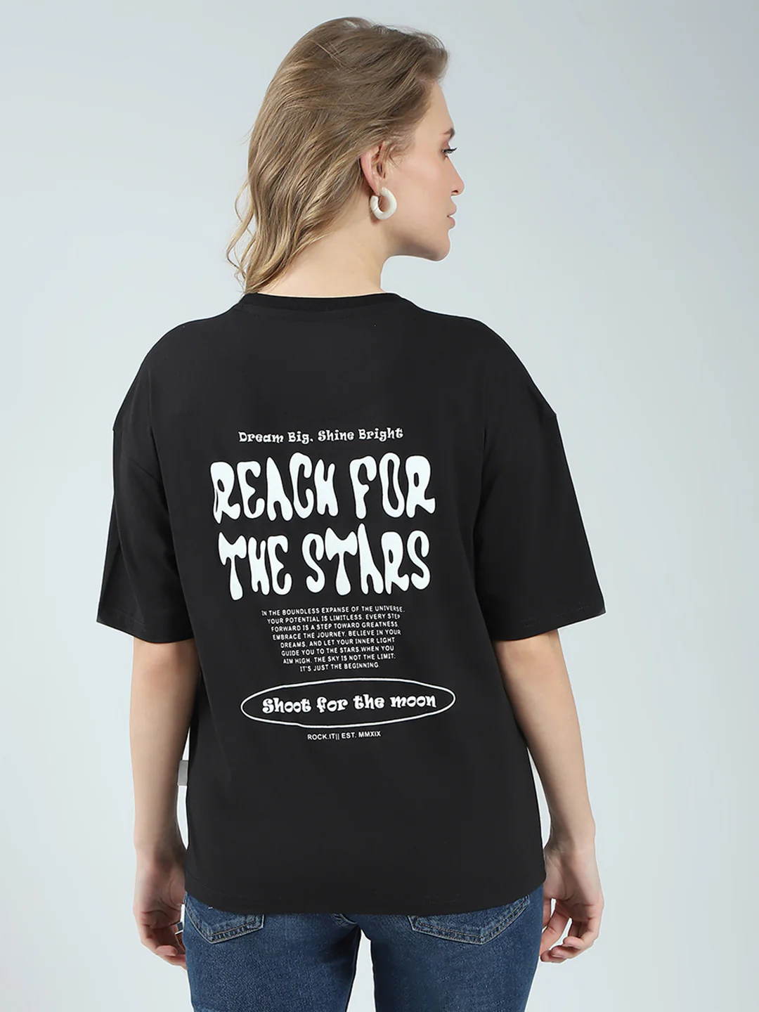 Rock.it Women Black Printed Round Neck Half Sleeve Top - Image 5