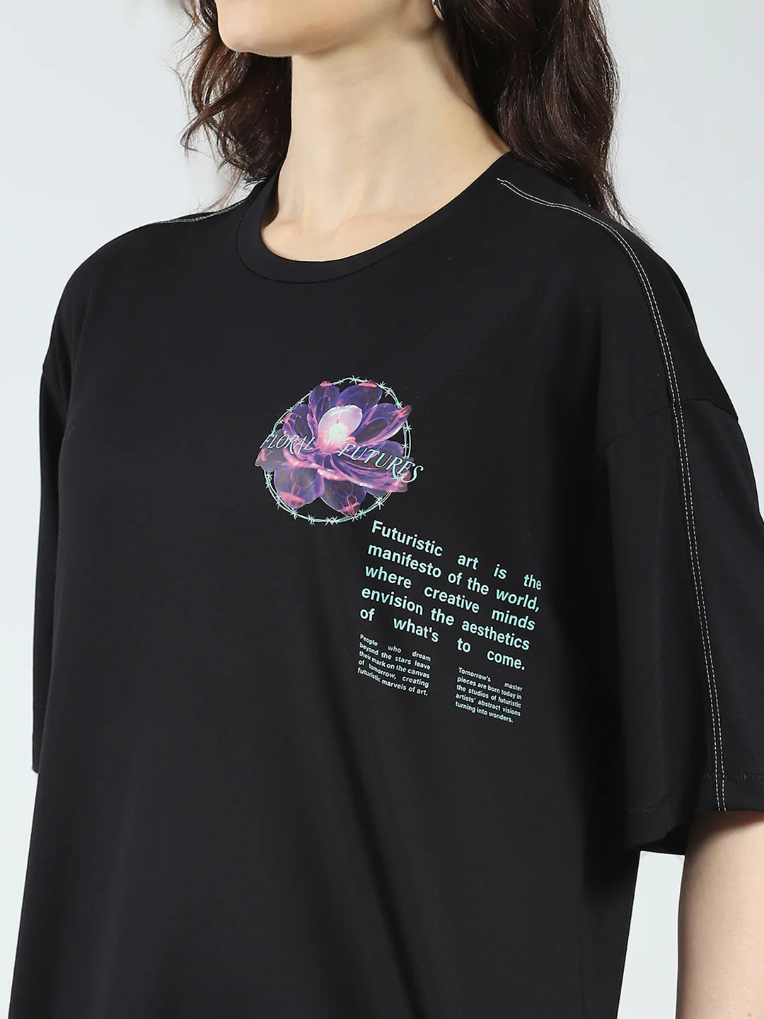 Women Black Printed Round Neck Half Sleeve Top - Image 7