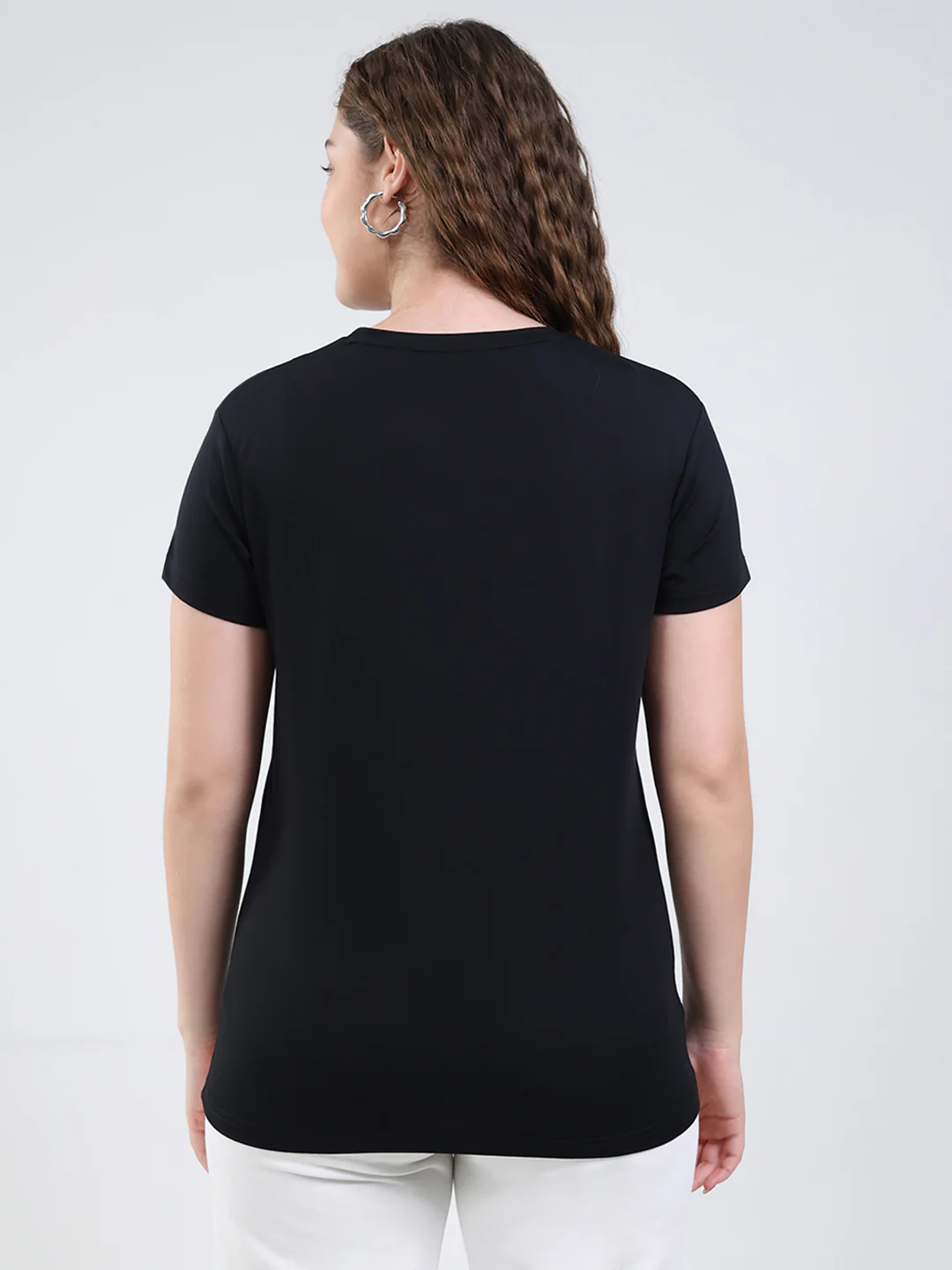 Women Black Printed Round Neck Half Sleeve Top - Image 5