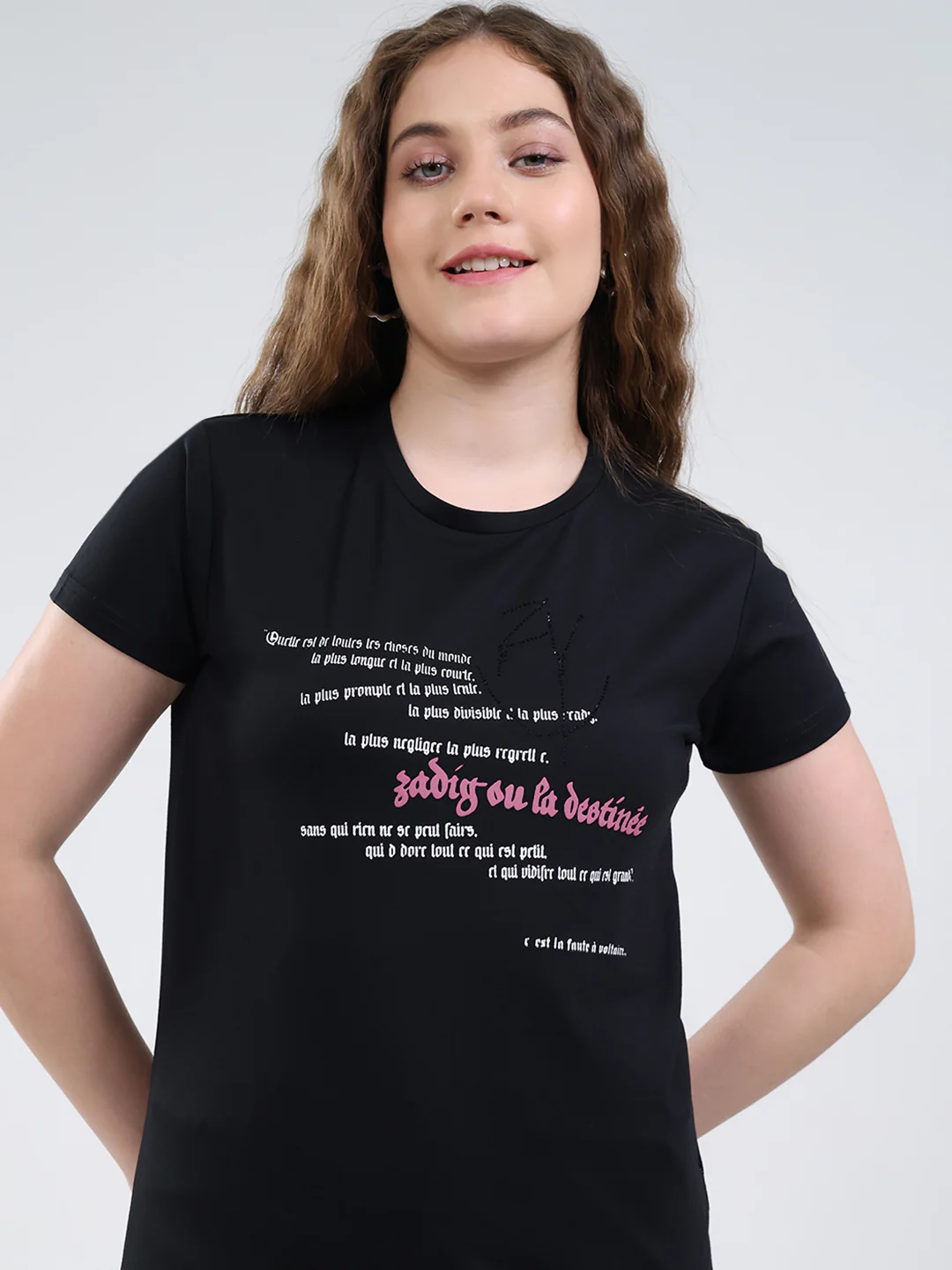 Women Black Printed Round Neck Half Sleeve Top - Image 7