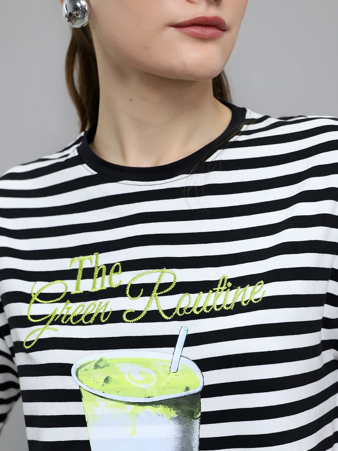Women Black Printed Round Neck Half Sleeve Top - Image 5