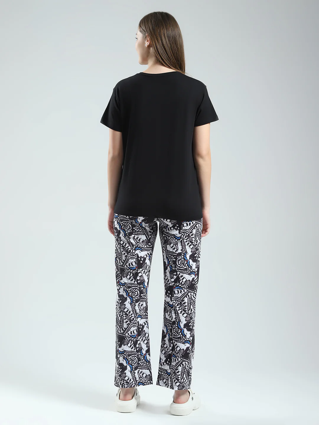 Women Black Printed Round Neck Half Sleeve Lower Set - Image 5