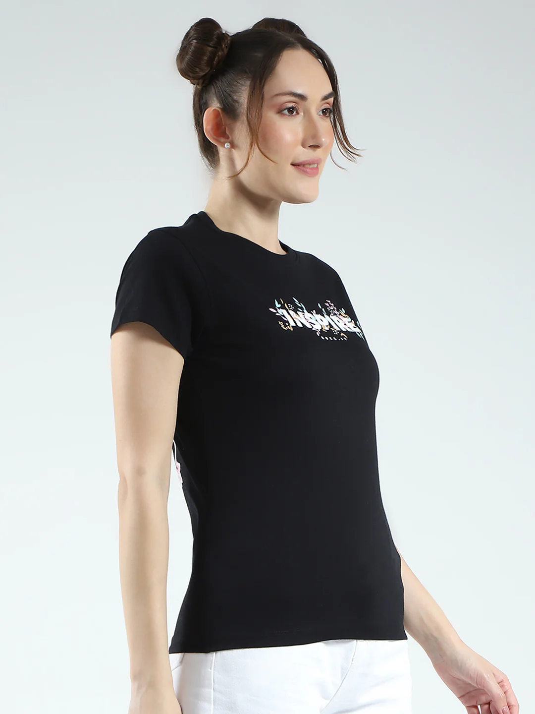 Rock.it Women Black Printed Round Neck Half Sleeve Top - Image 4