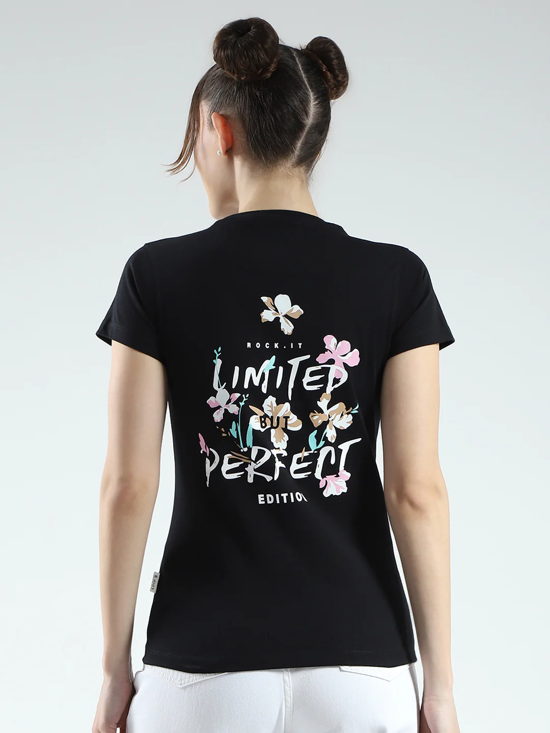 Rock.it Women Black Printed Round Neck Half Sleeve Top - Image 5
