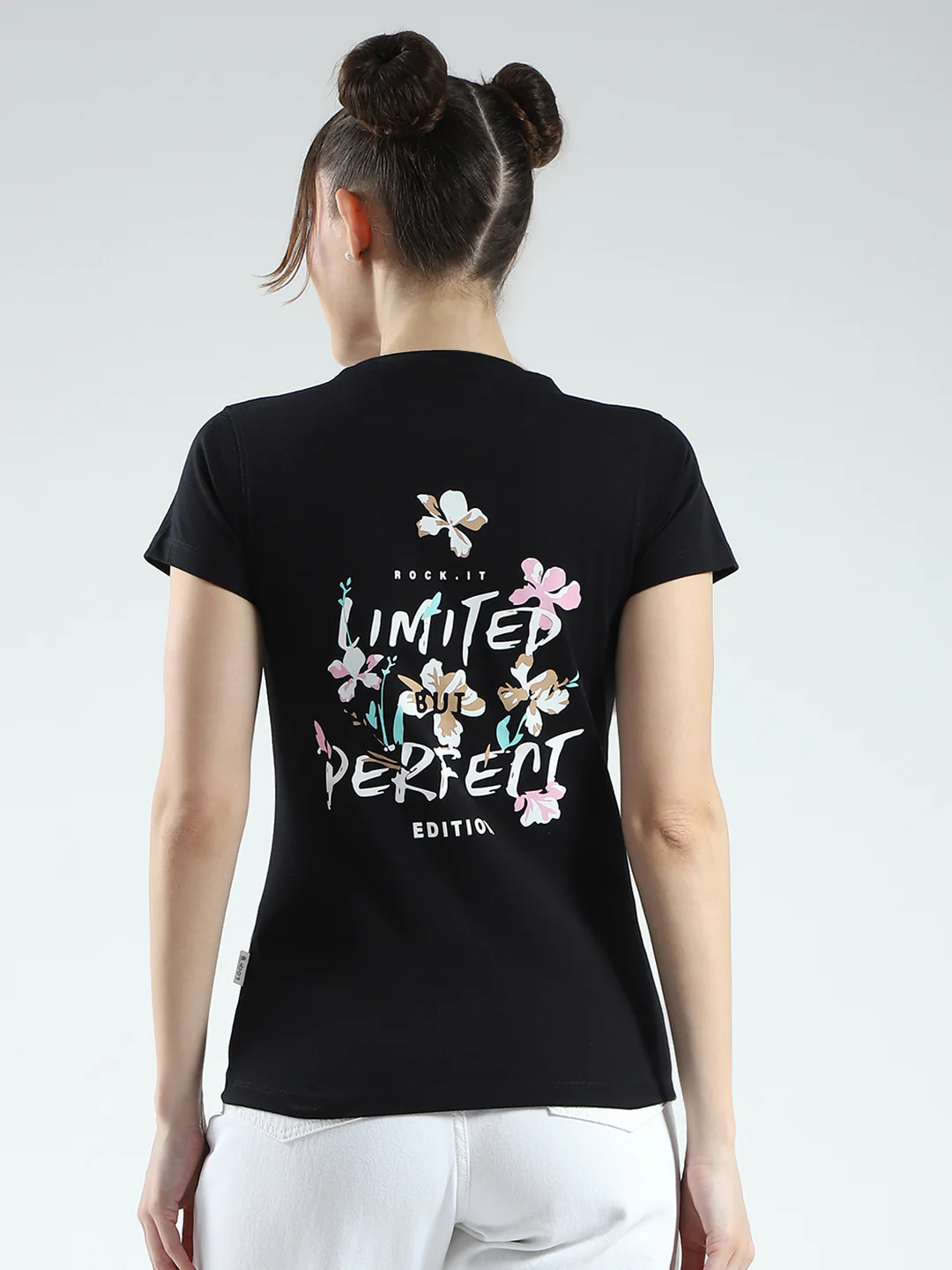 Rock.it Women Black Printed Round Neck Half Sleeve Top - Image 6