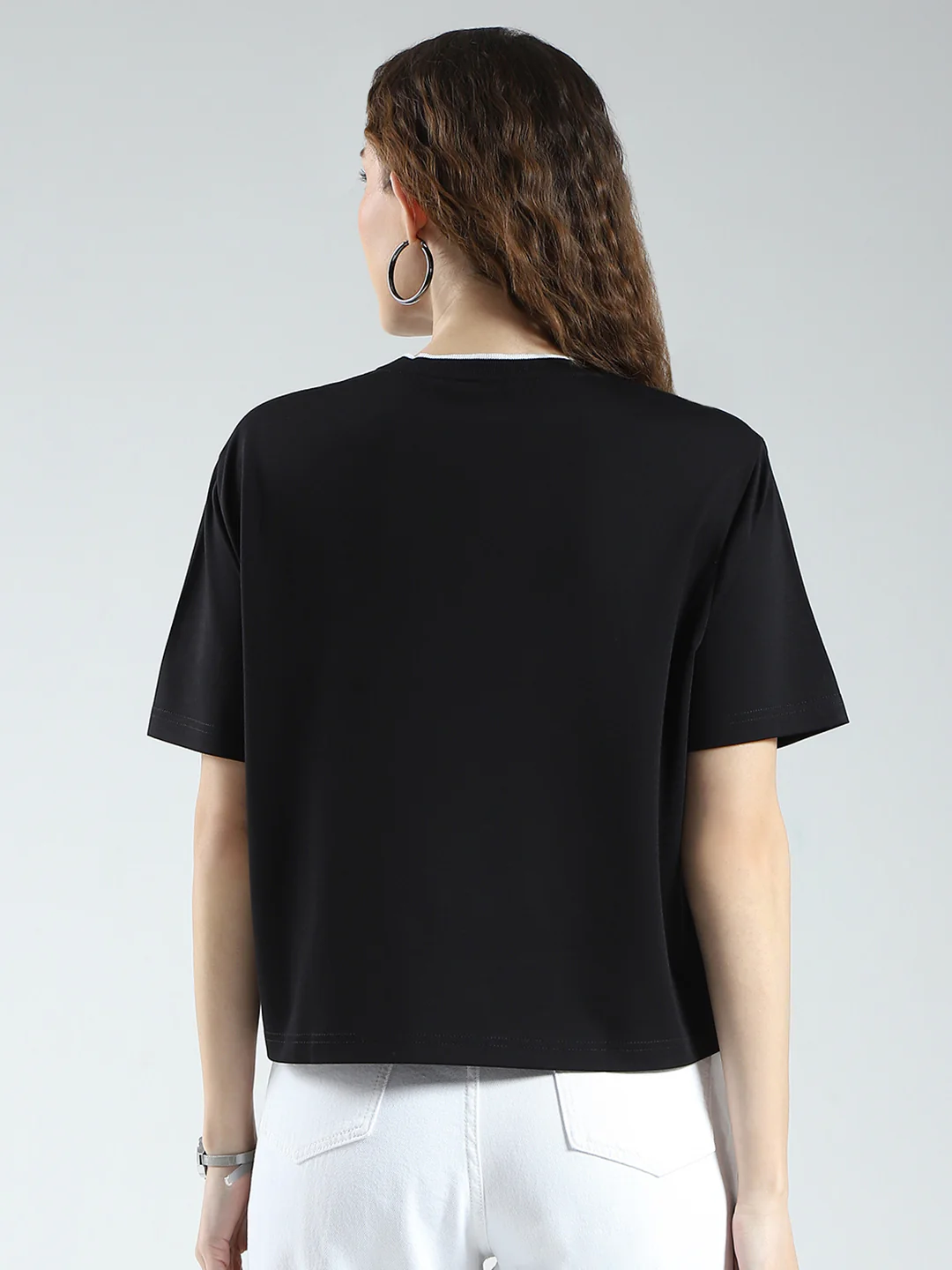 Women Black Printed Round Neck Half Sleeve Top - Image 5