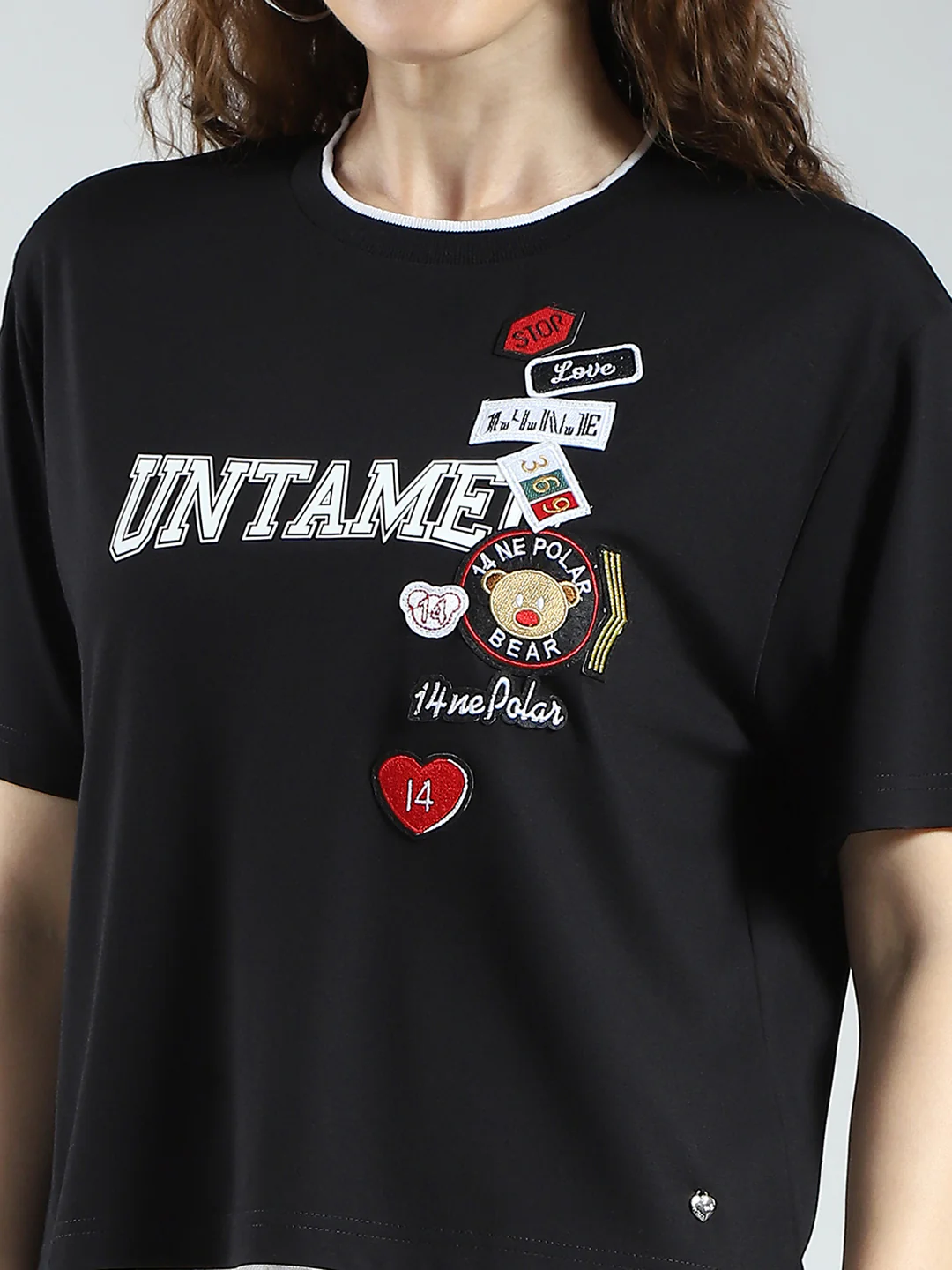 Women Black Printed Round Neck Half Sleeve Top - Image 7