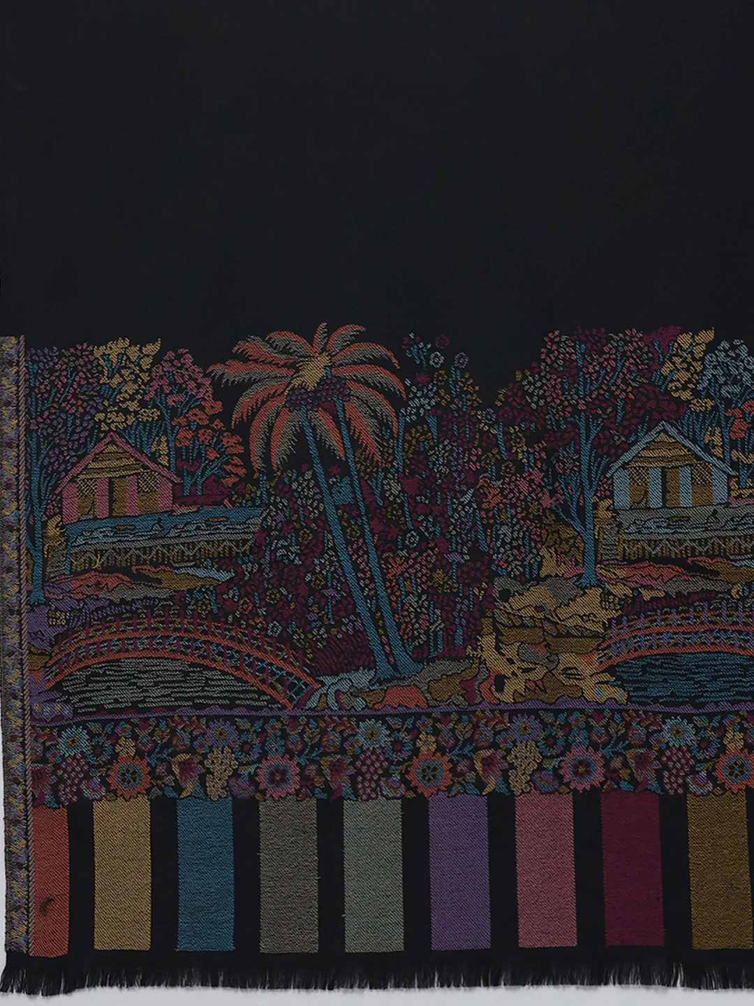 Women Black Printed Wool Blend Shawl - Image 7