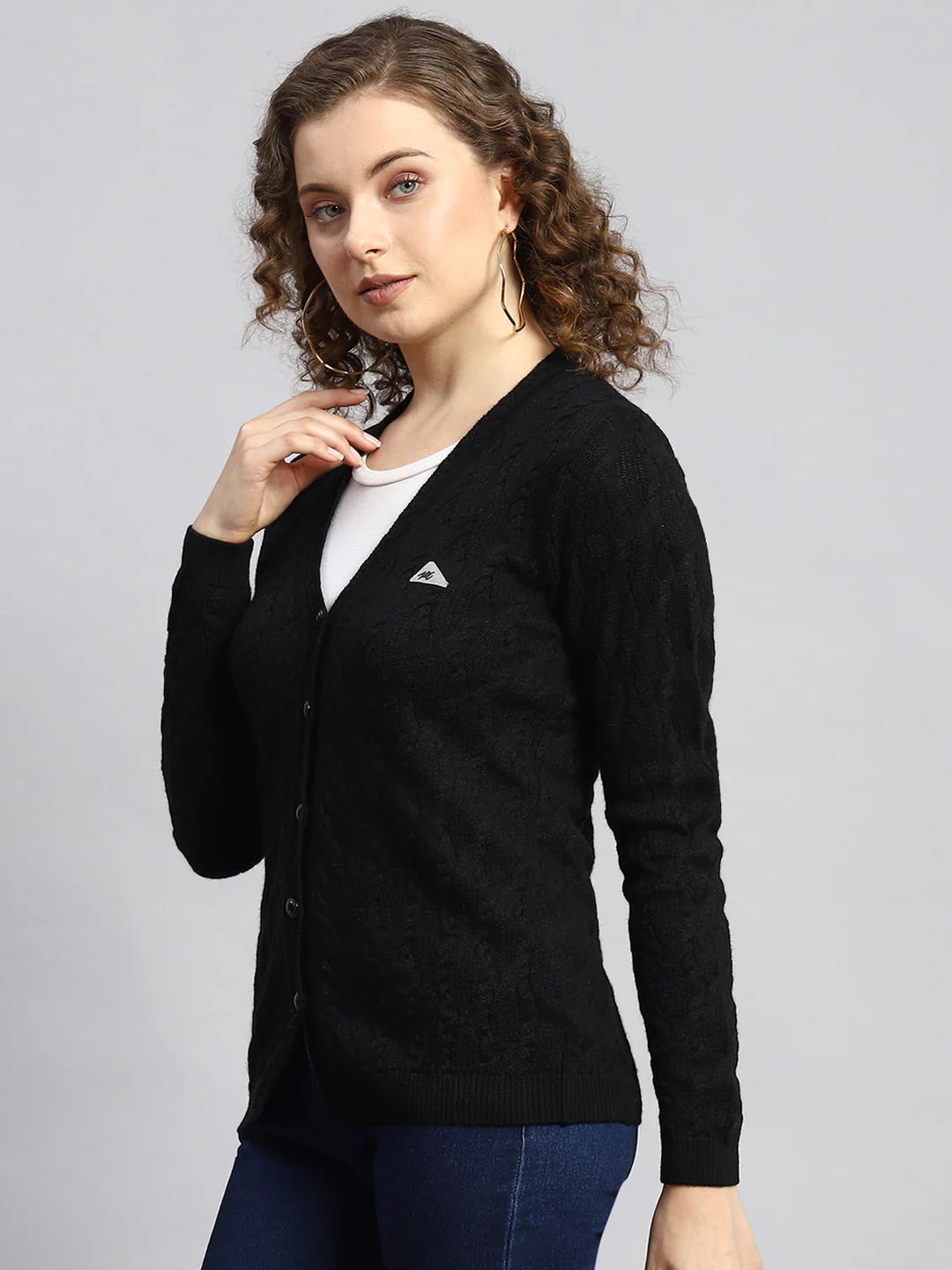 Women Black Self Cardigan - Image 4