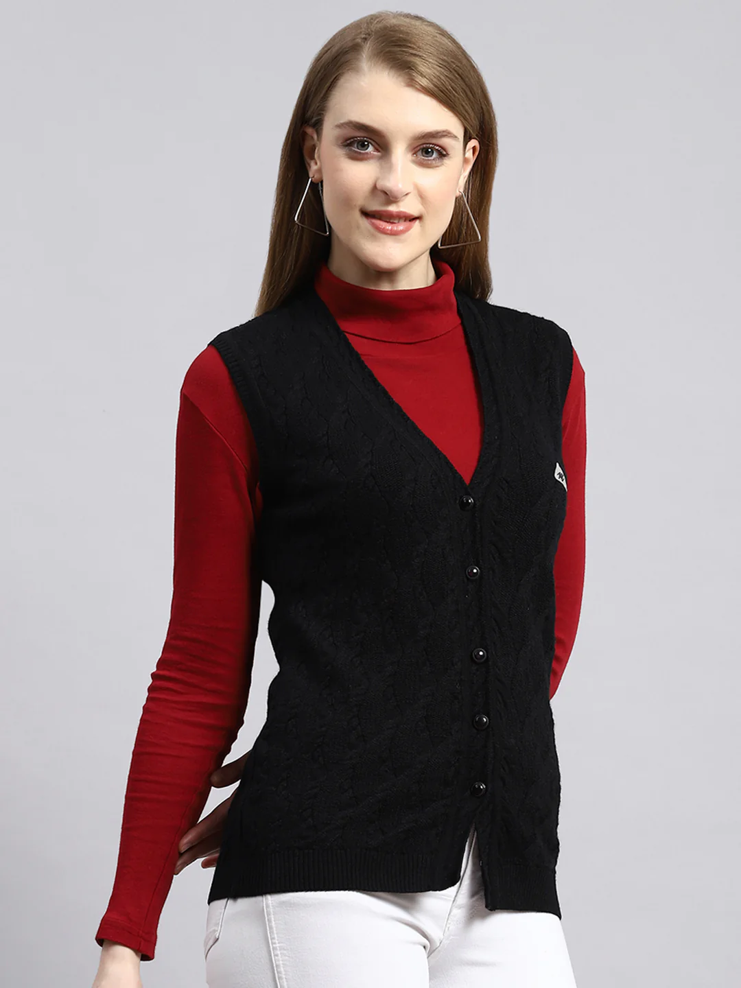 Women Black Self Cardigan - Image 2