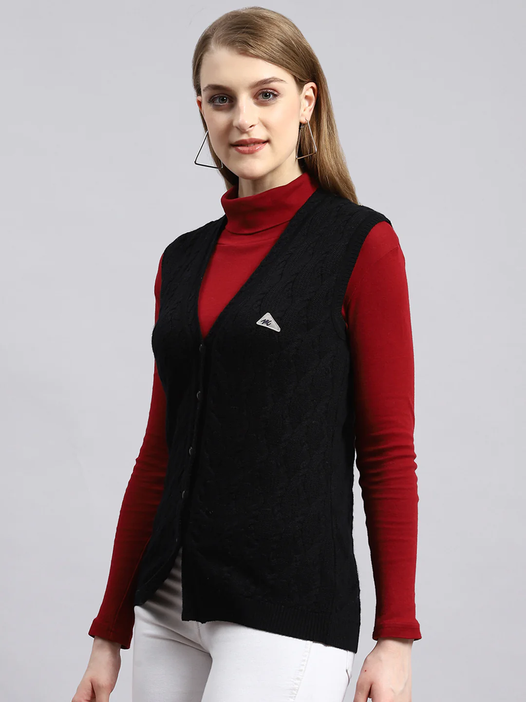 Women Black Self Cardigan - Image 3