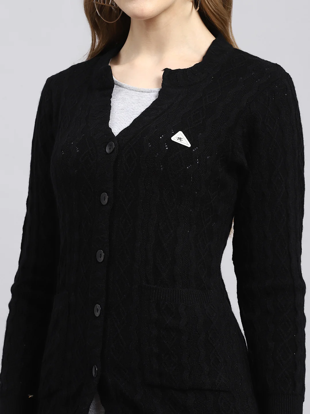 Women Black Self Cardigan - Image 6