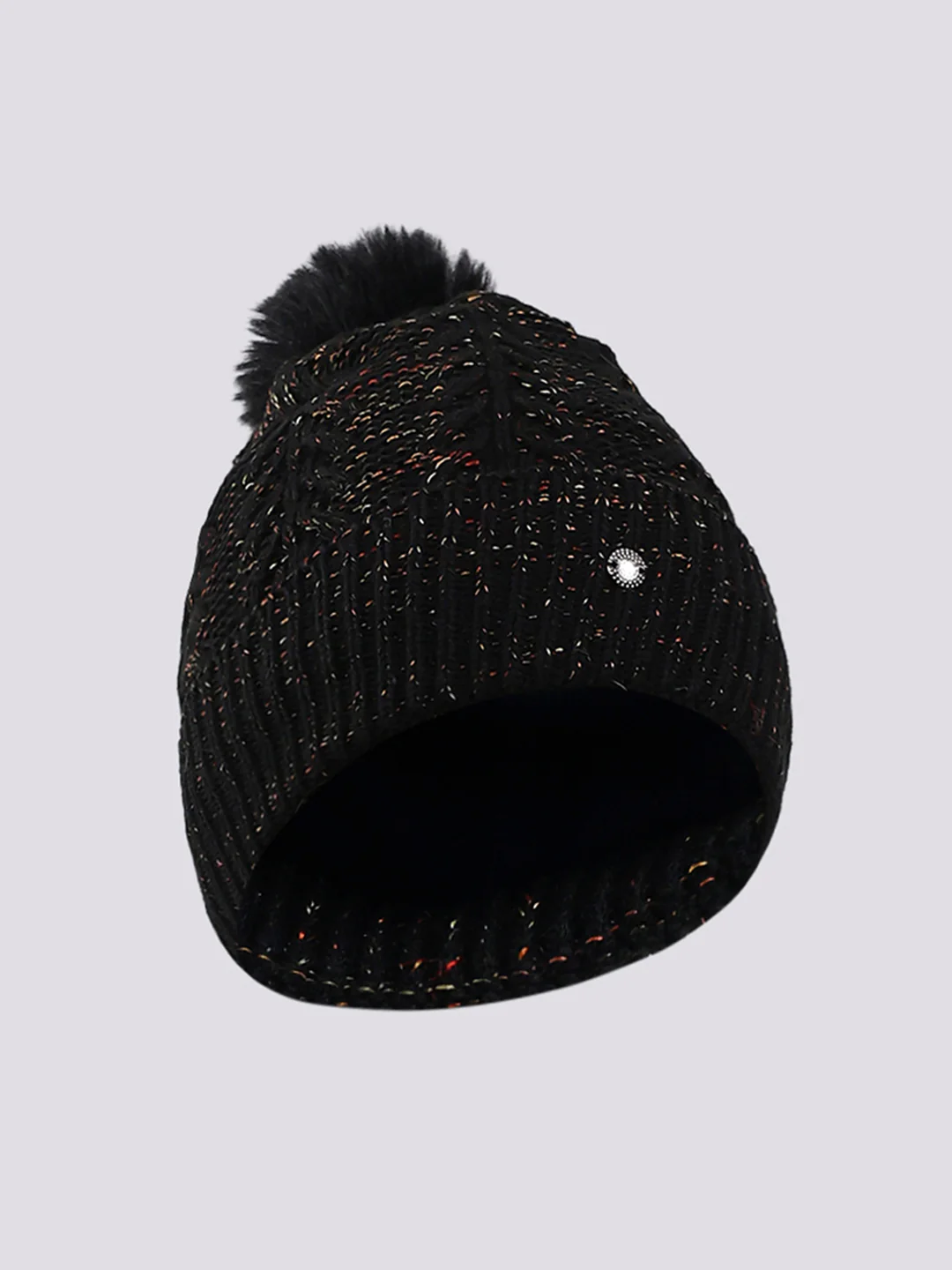 Women Black Self Design Blend Wool Cap - Image 2