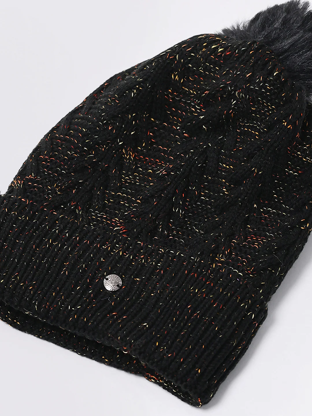 Women Black Self Design Blend Wool Cap - Image 7