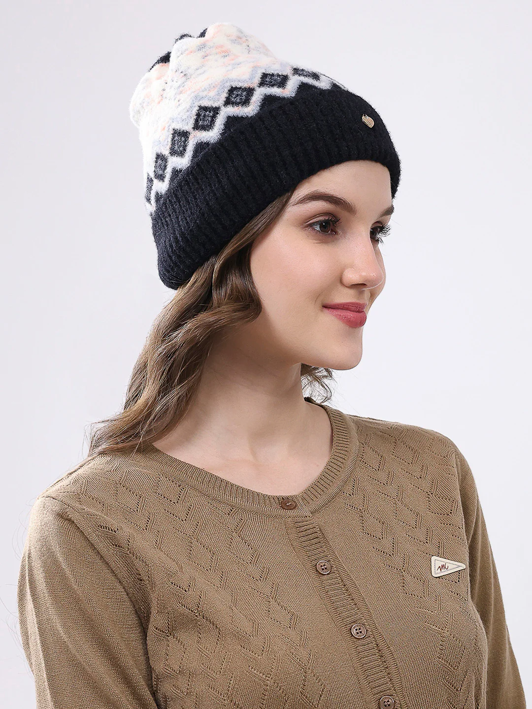 Women Black Self Design Blend Wool Cap - Image 4