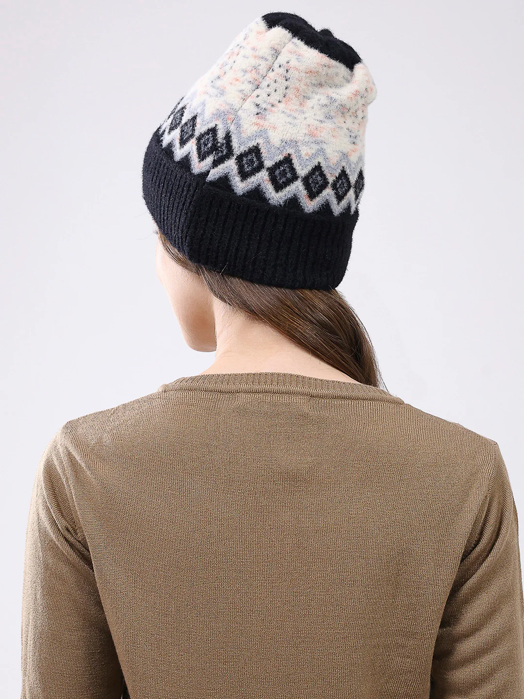 Women Black Self Design Blend Wool Cap - Image 5