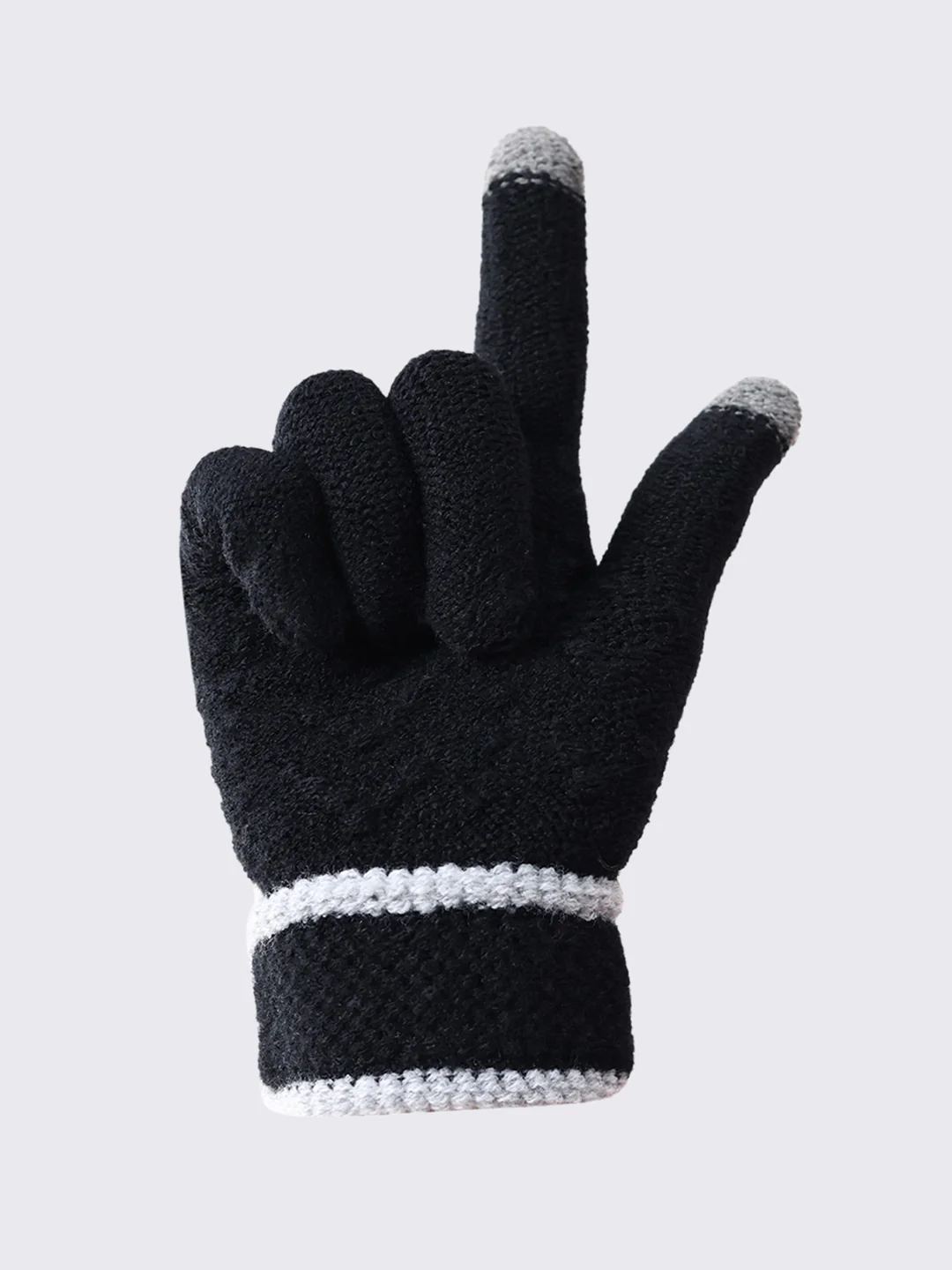 Women Black Self Design Blend Wool Gloves - Image 4