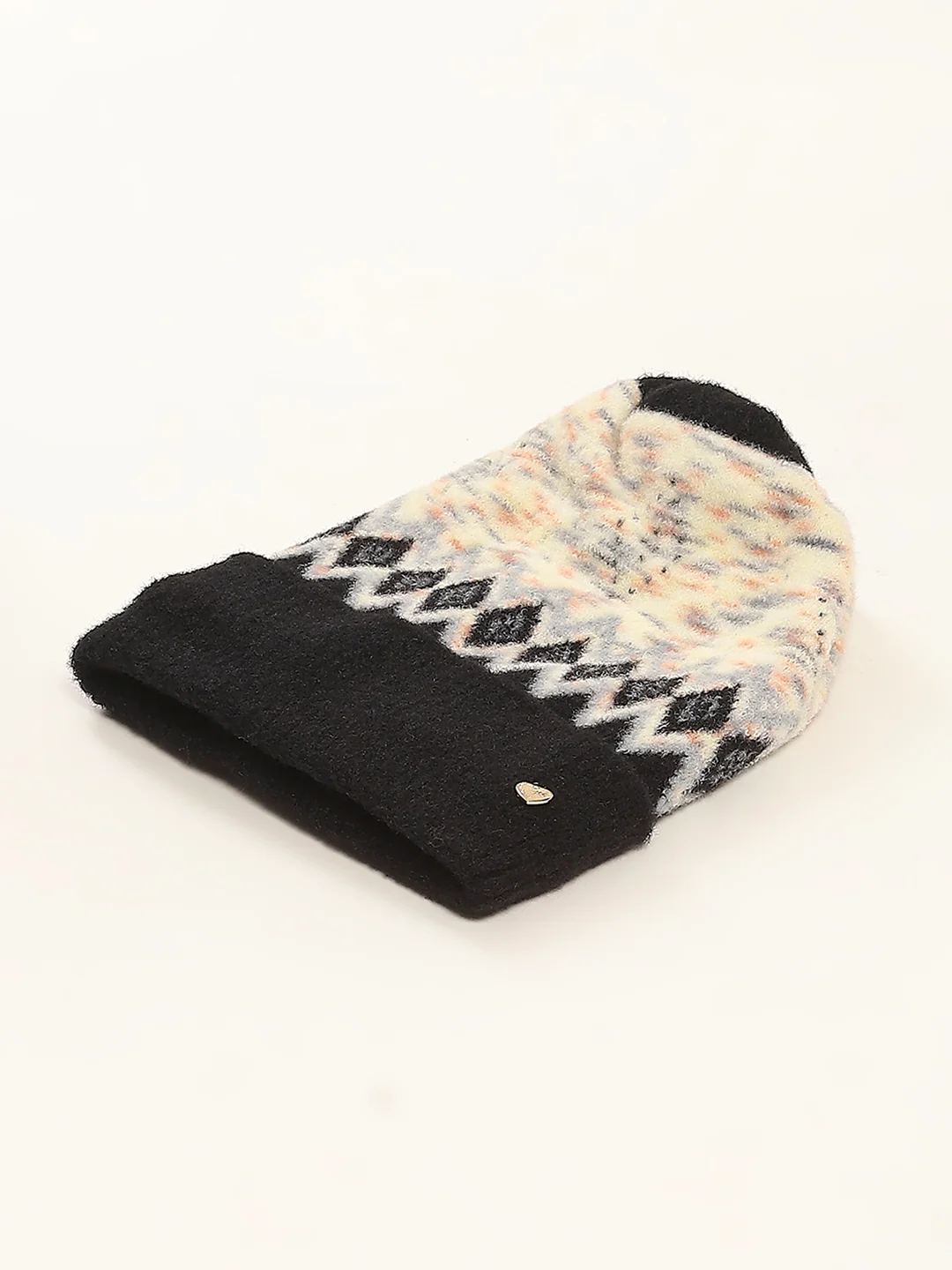 Women Black Self Design Cap - Image 6