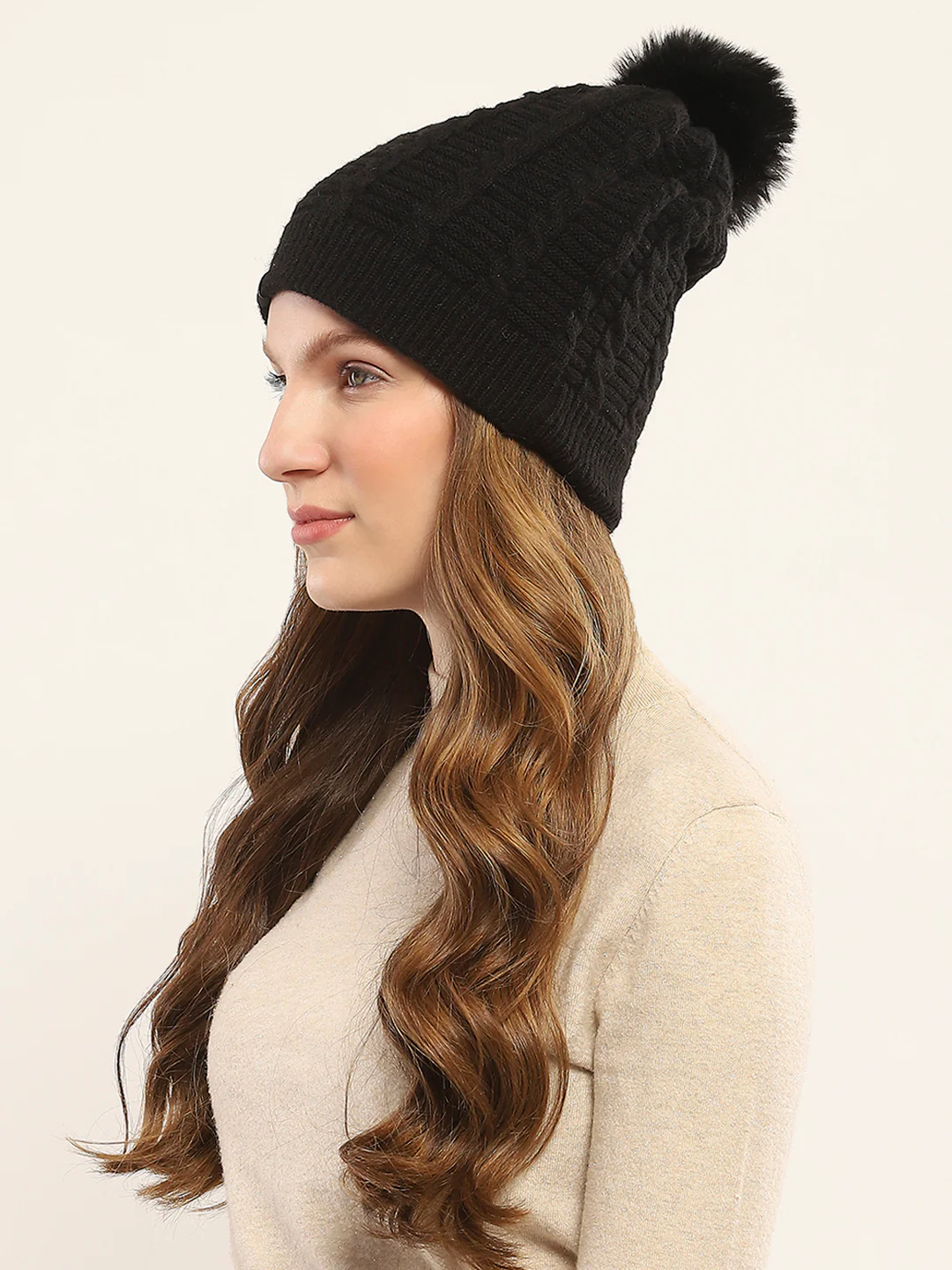 Women Black Self Design Cap - Image 3