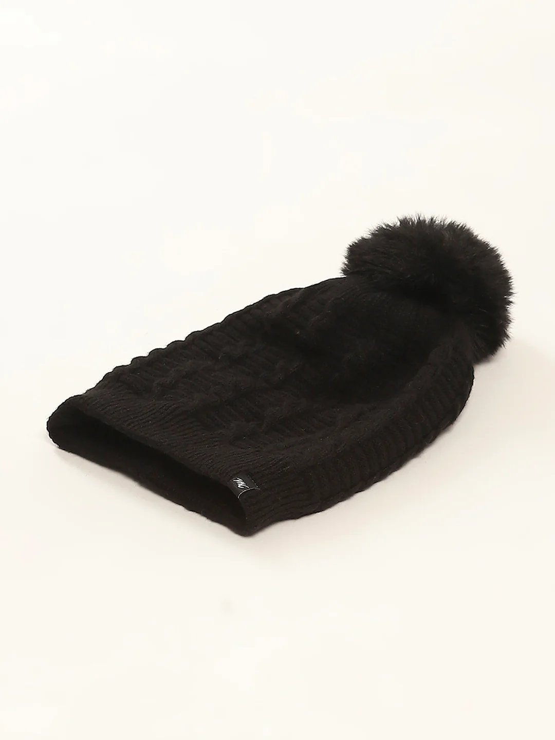 Women Black Self Design Cap - Image 6