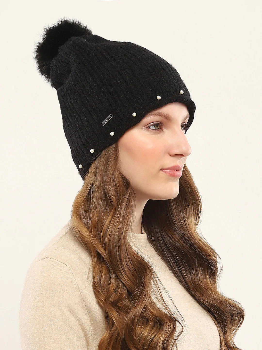 Women Black Self Design Cap - Image 4