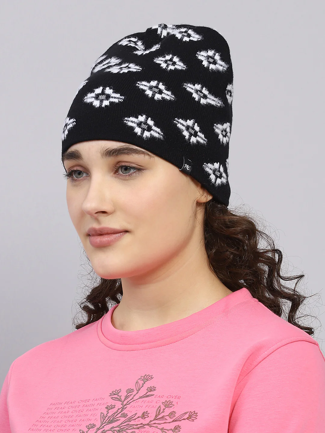 Women Black Self Design Cap - Image 3