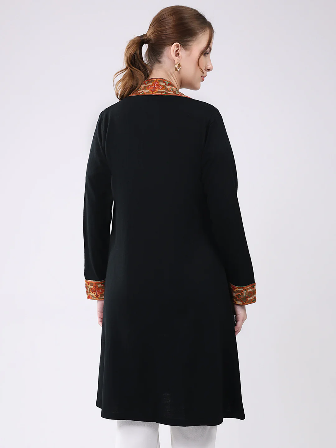 Women Black Self Design Collar Full Sleeve Cardigan - Image 5