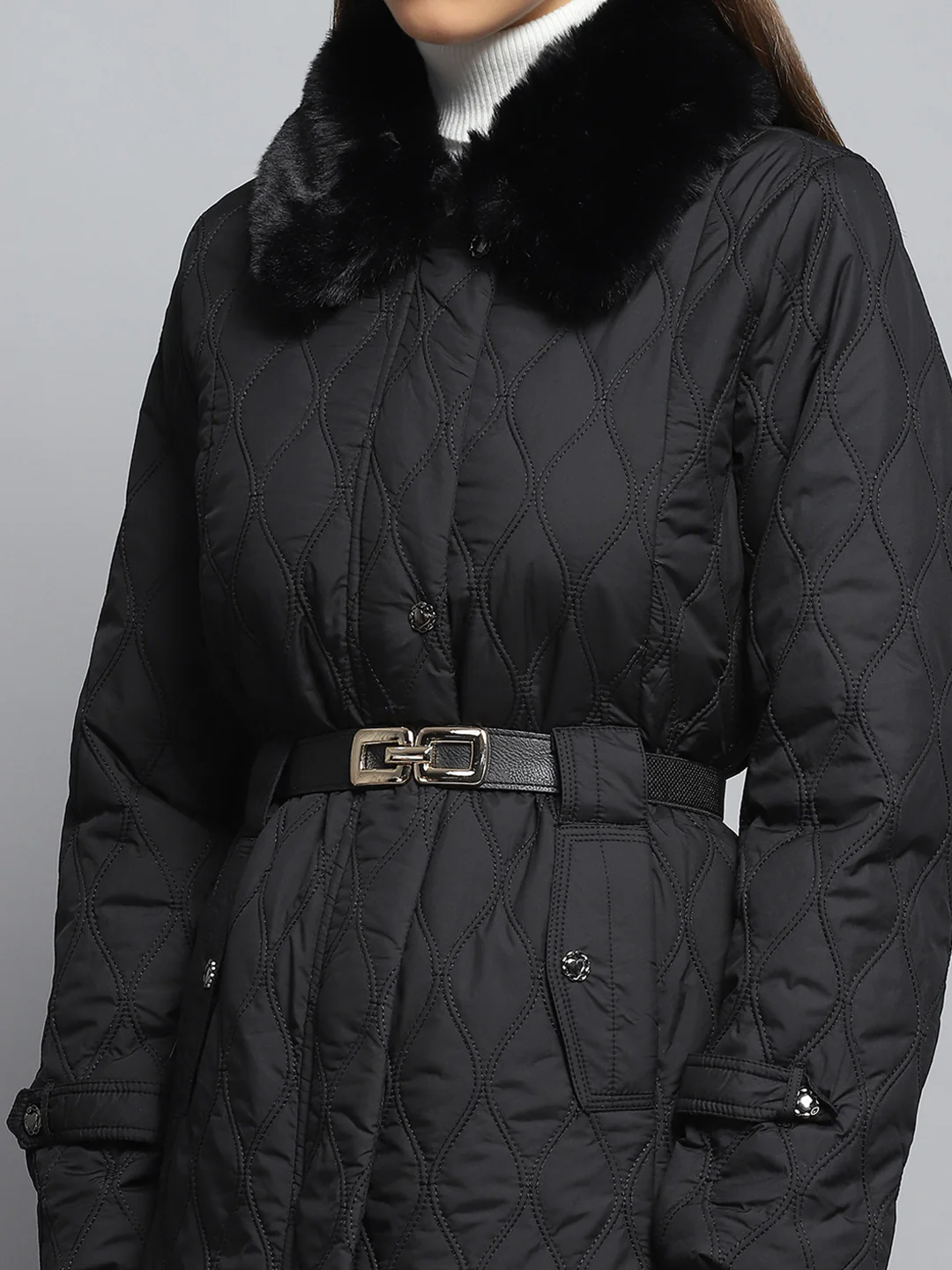 Women Black Self Design Collar Full Sleeve Jacket - Image 6