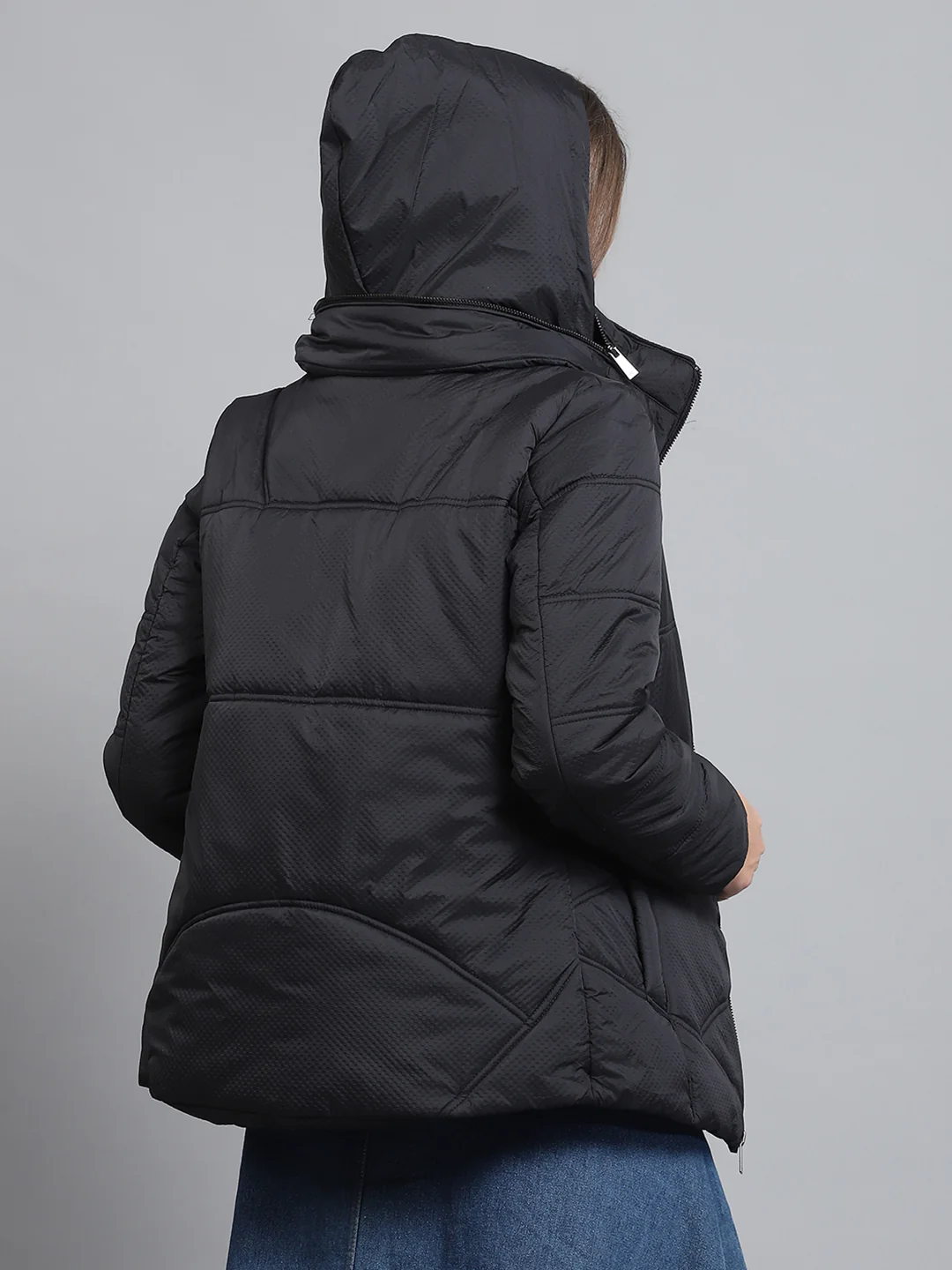 Women Black Self Design Collar Full Sleeve Jacket - Image 6