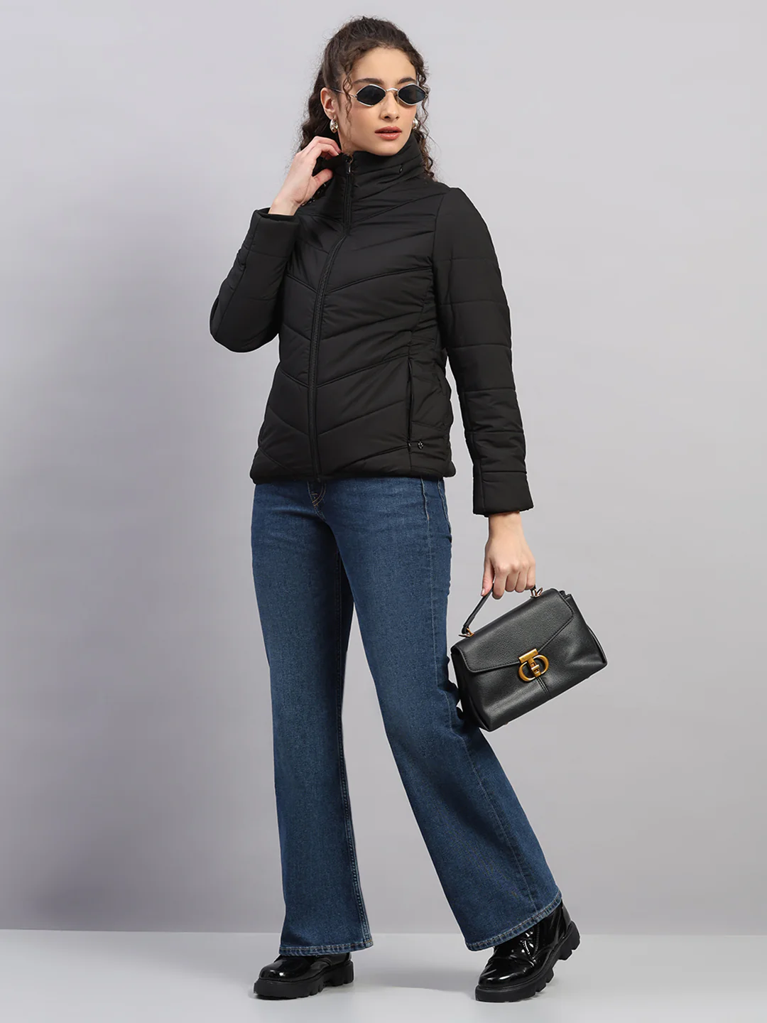 Women Black Self Design Collar Full Sleeve Jacket - Image 2
