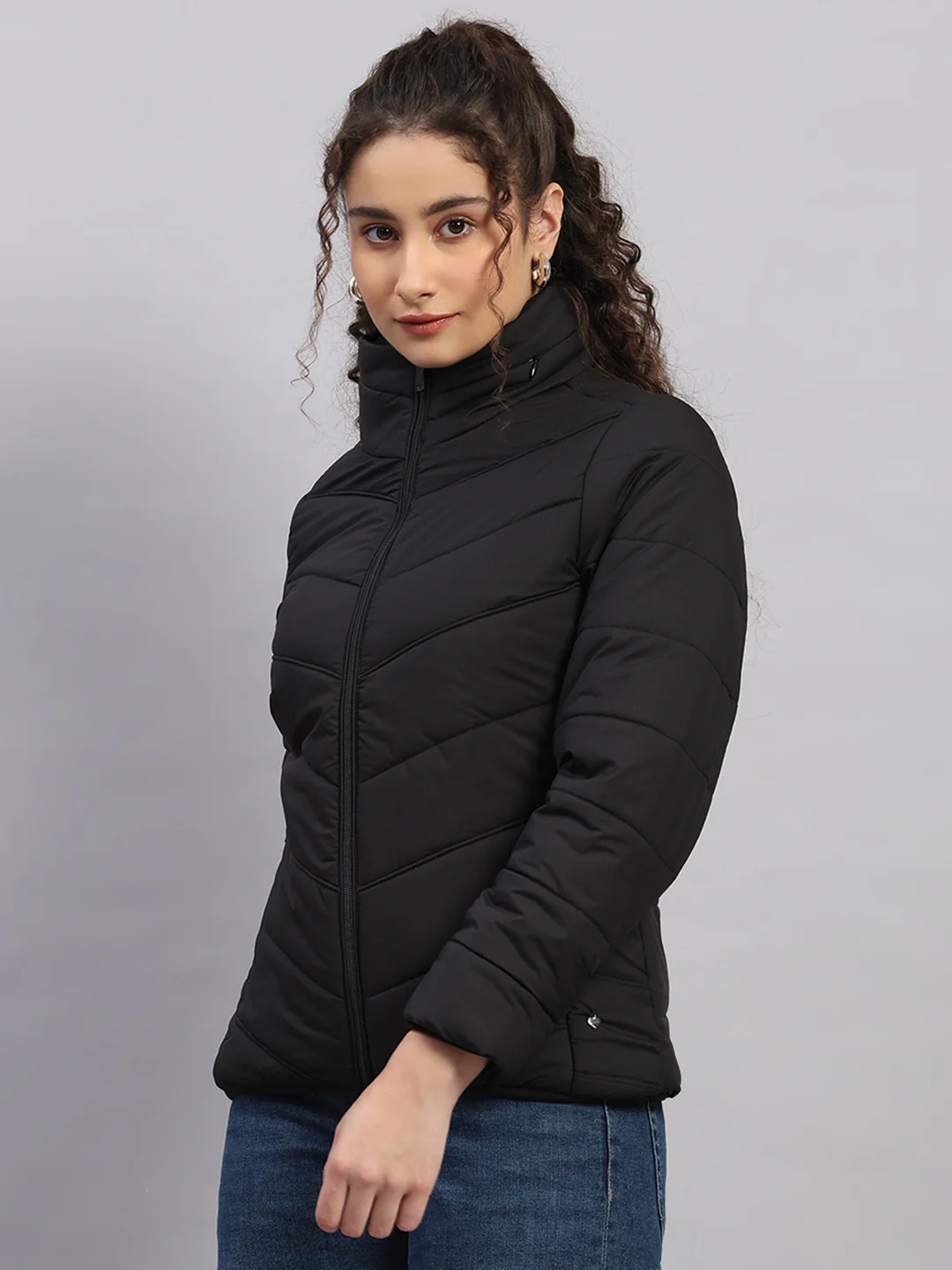 Women Black Self Design Collar Full Sleeve Jacket - Image 3
