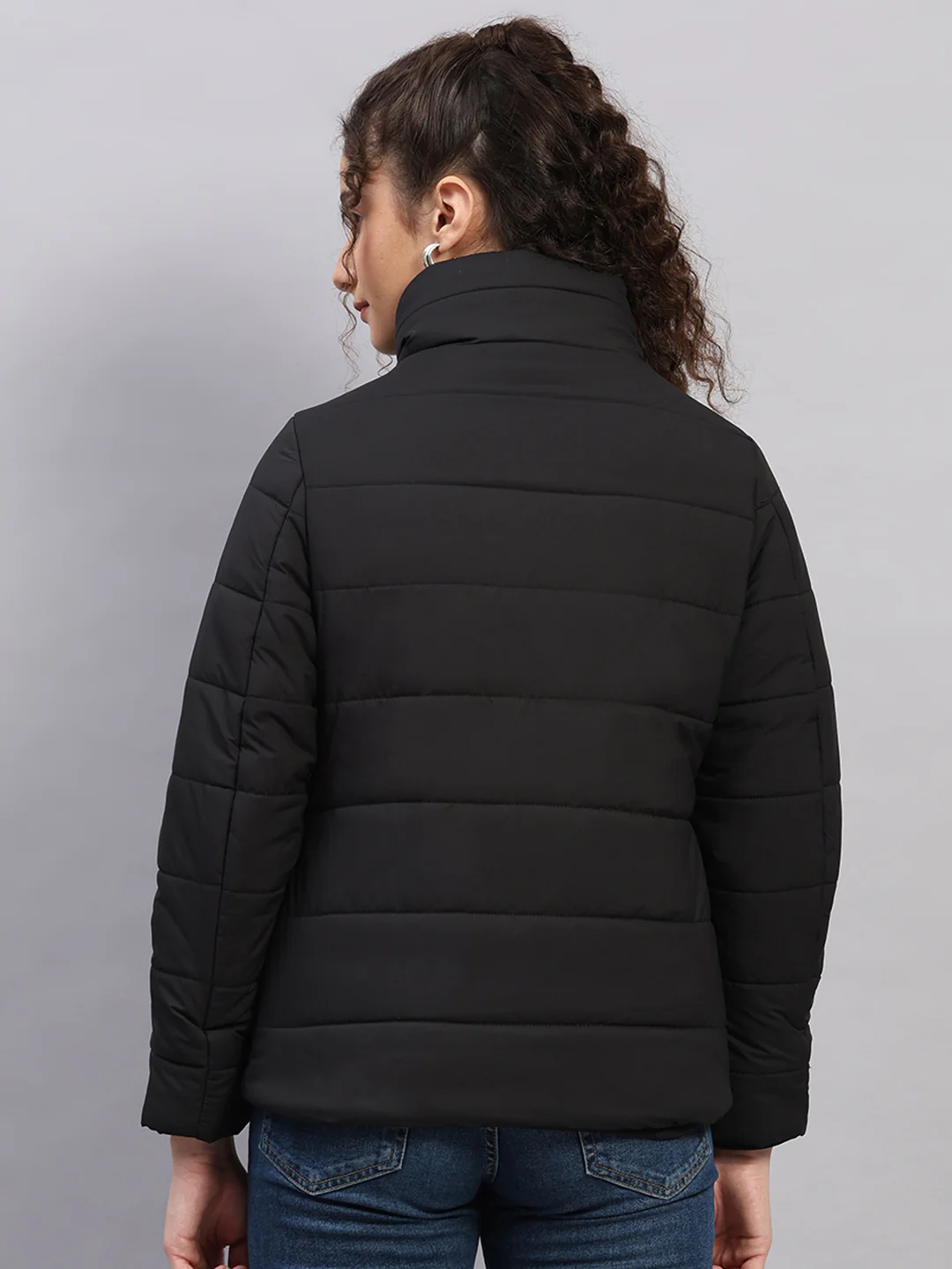 Women Black Self Design Collar Full Sleeve Jacket - Image 5