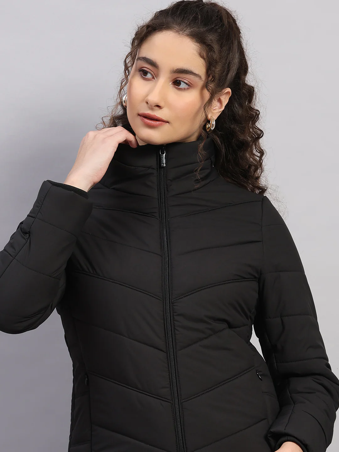 Women Black Self Design Collar Full Sleeve Jacket - Image 7