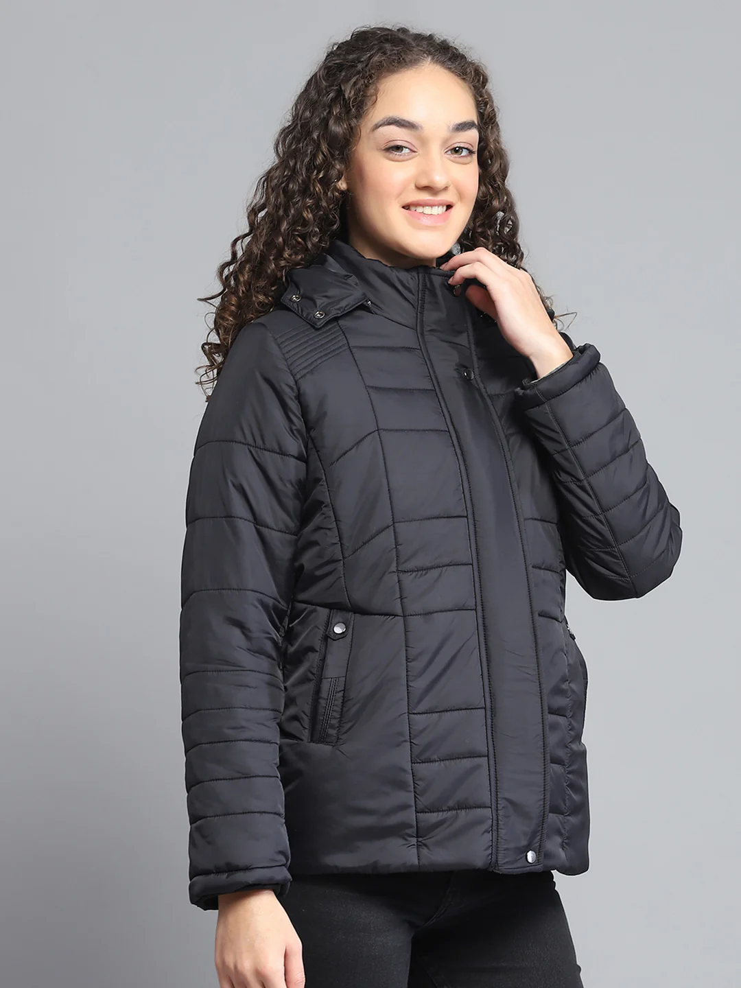 Women Black Self Design Hooded Jacket Set (1 Full & 1 Half Sleeve Reversible) - Image 4