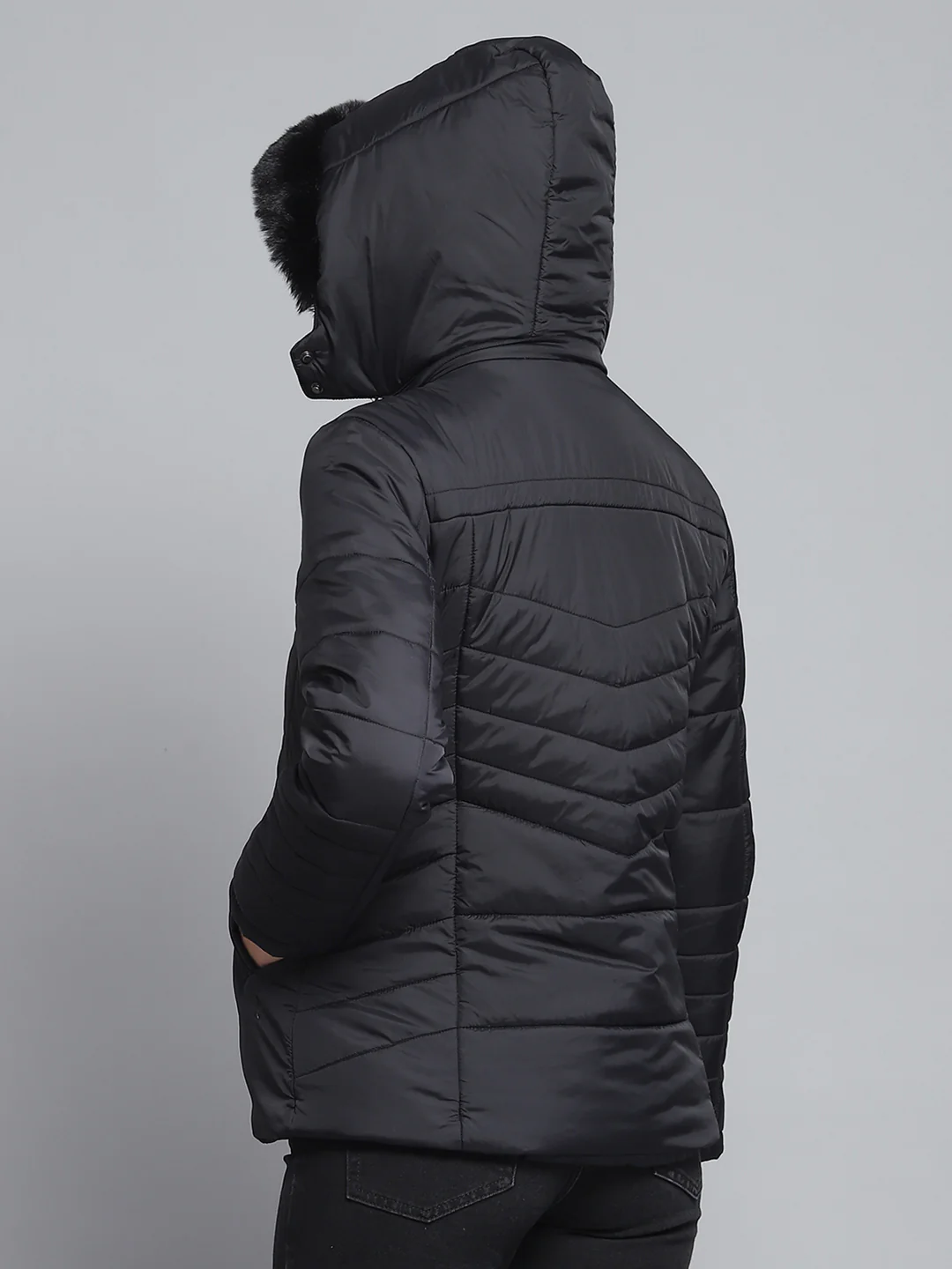 Women Black Self Design Hooded Jacket Set (1 Full & 1 Half Sleeve Reversible) - Image 5