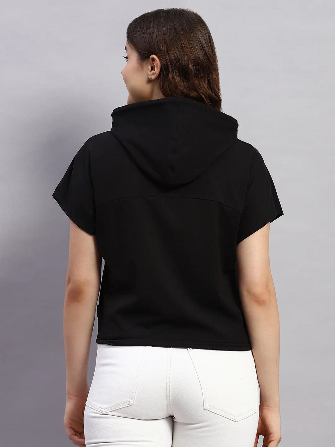 Rock.it Women Black Self Design Hooded Half Sleeve Top - Image 5