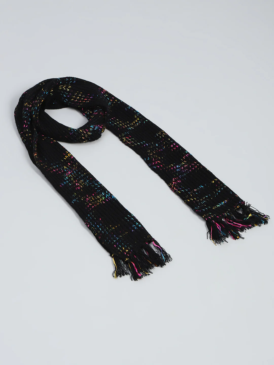 Women Black Self Design Muffler - Image 6