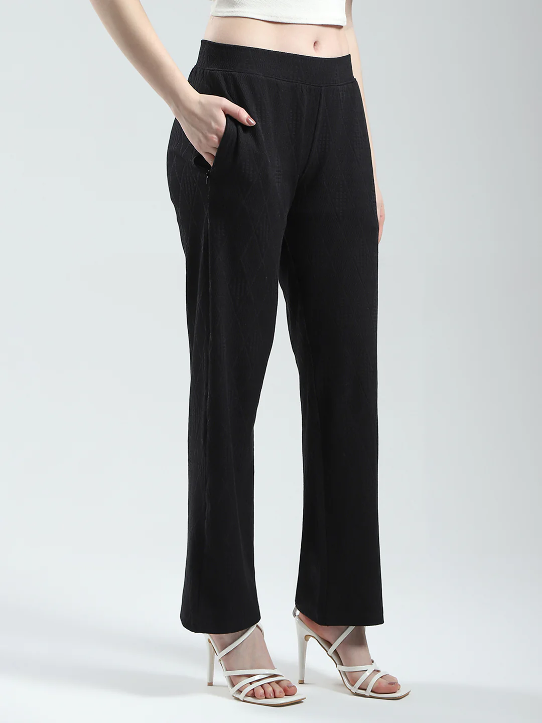 Women Black Self Design Regular Fit Lower - Image 4