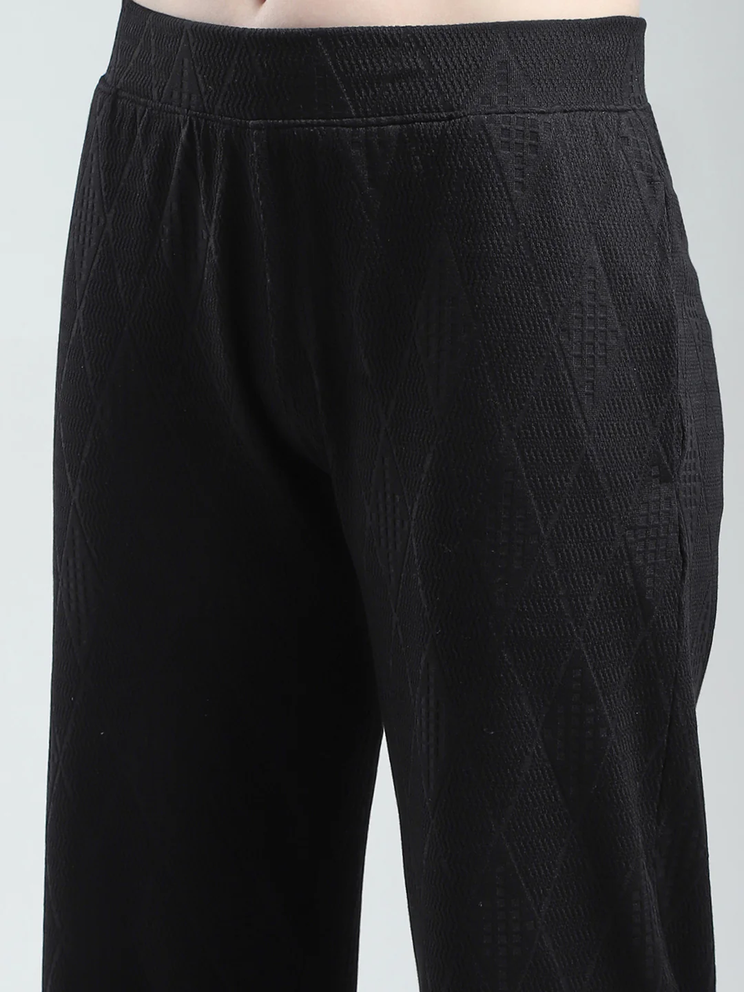 Women Black Self Design Regular Fit Lower - Image 6