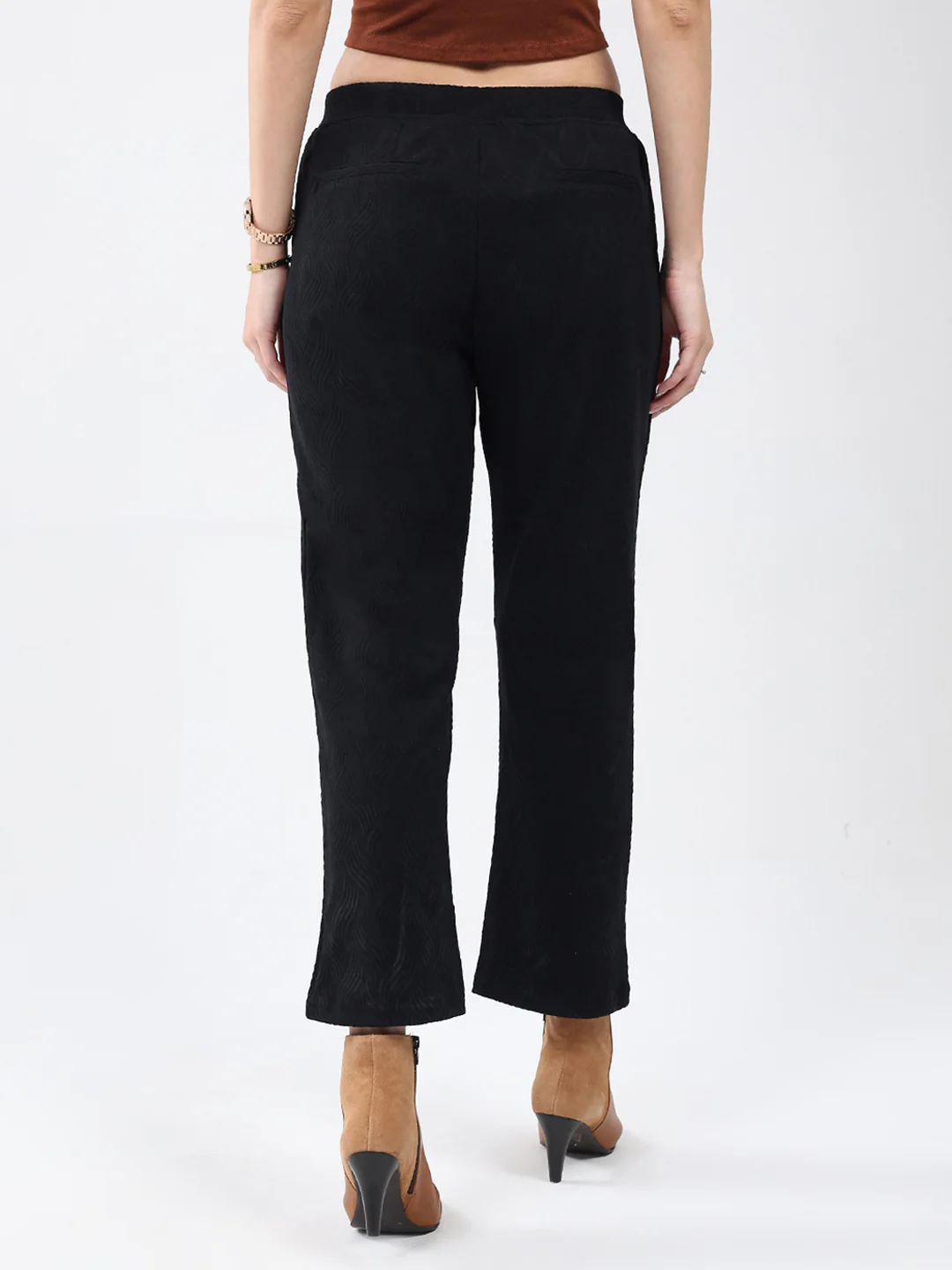 Women Black Self Design Regular Fit Winter Lower - Image 5