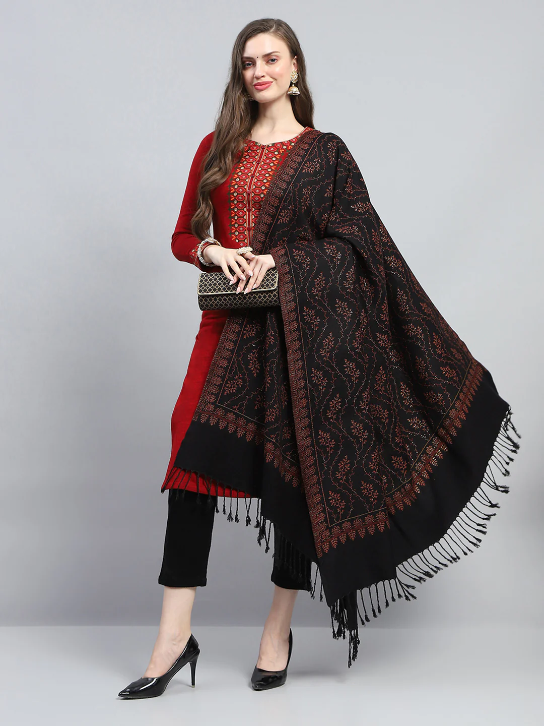 Women Black Self Design Reversible Shawl - Image 5