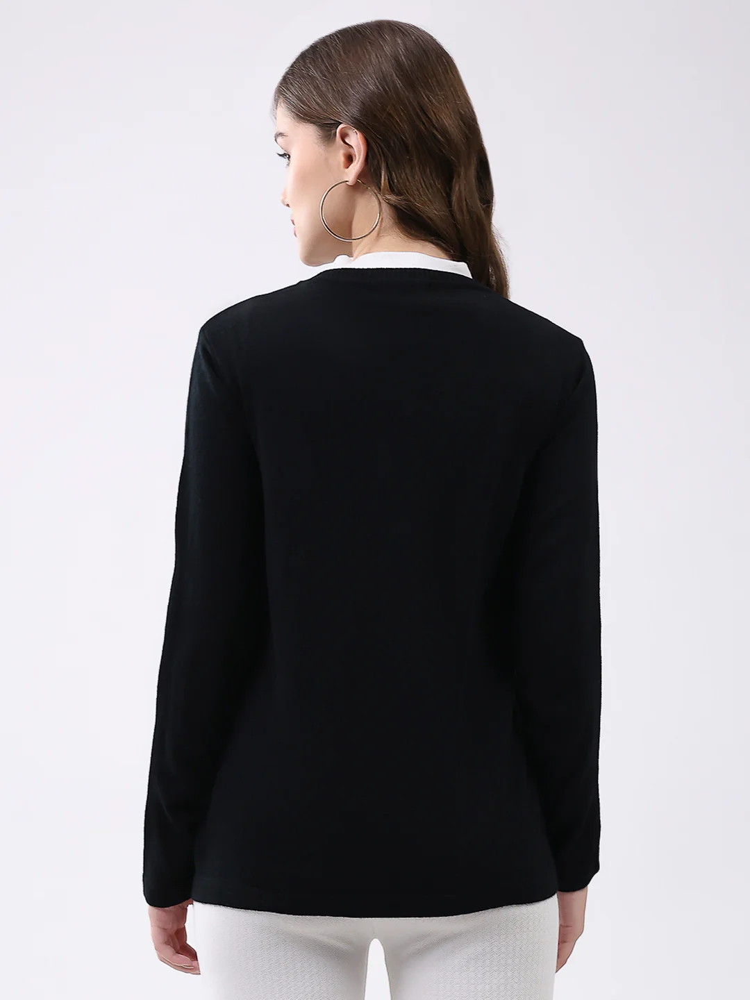 Women Black Self Design Round Neck Full Sleeve Cardigan - Image 5