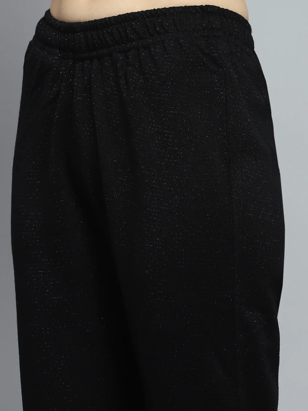 Women Black Self Design Round Neck Full Sleeve Kurti Set for Winter - Image 8