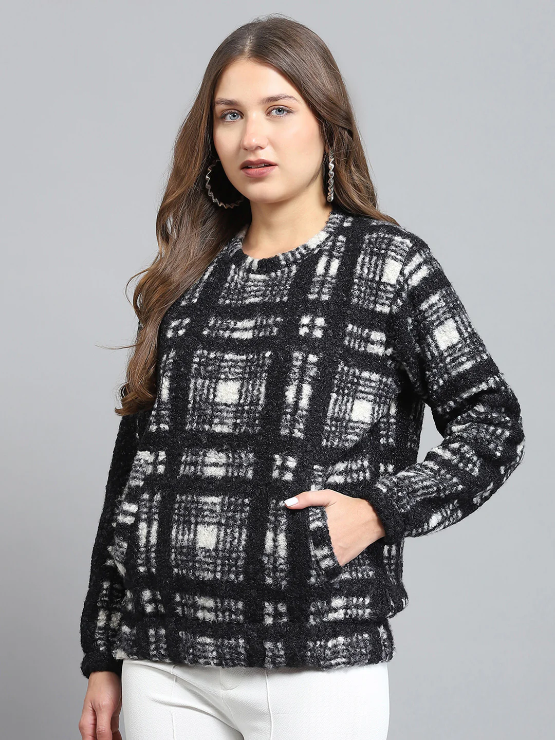 Rock.it Women Black Self Design Round Neck Full Sleeve Sweatshirt - Image 3
